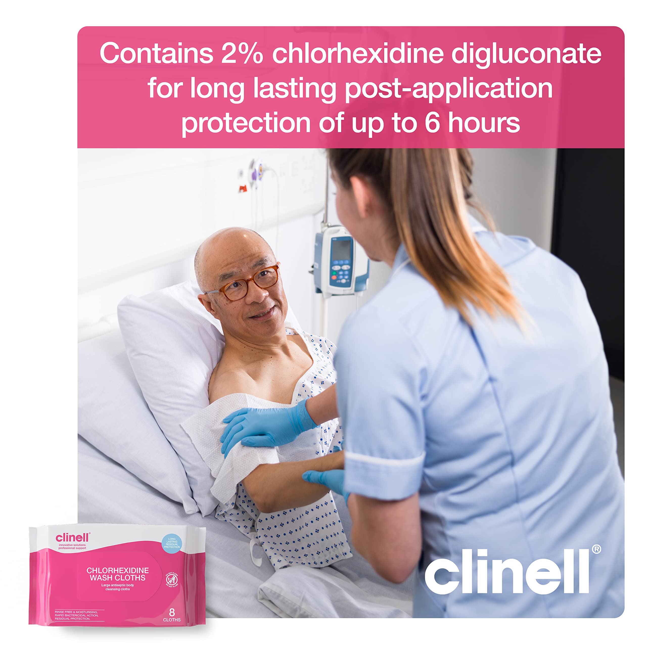 Clinell Chlorhexidine Wash Cloths - 8 Count Pack | Rinse Free Disinfectant Wipes 3