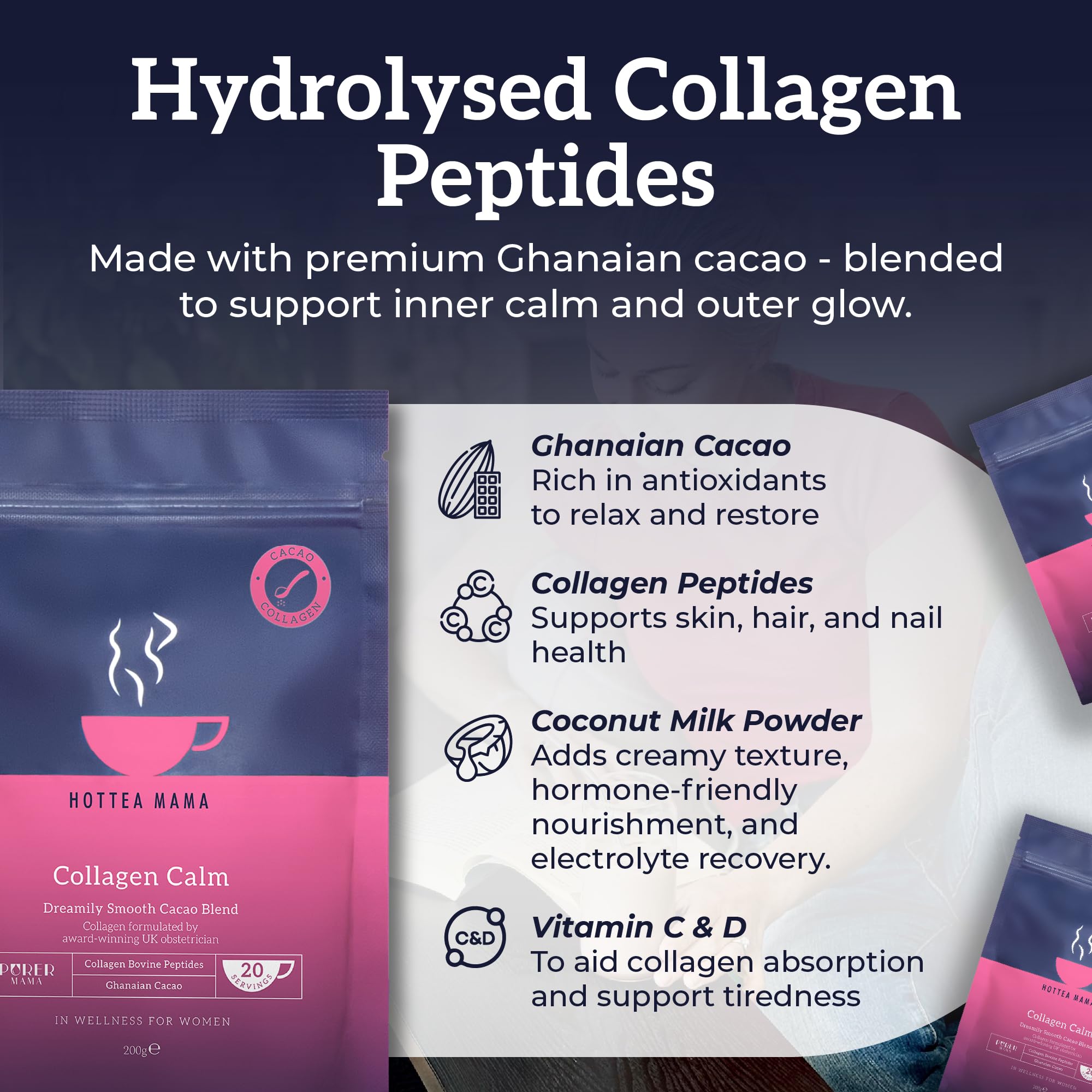 HOTTEA MAMA Collagen Calm Hot Chocolate Powder - Skin, Hair & Nails Support | 200g 5