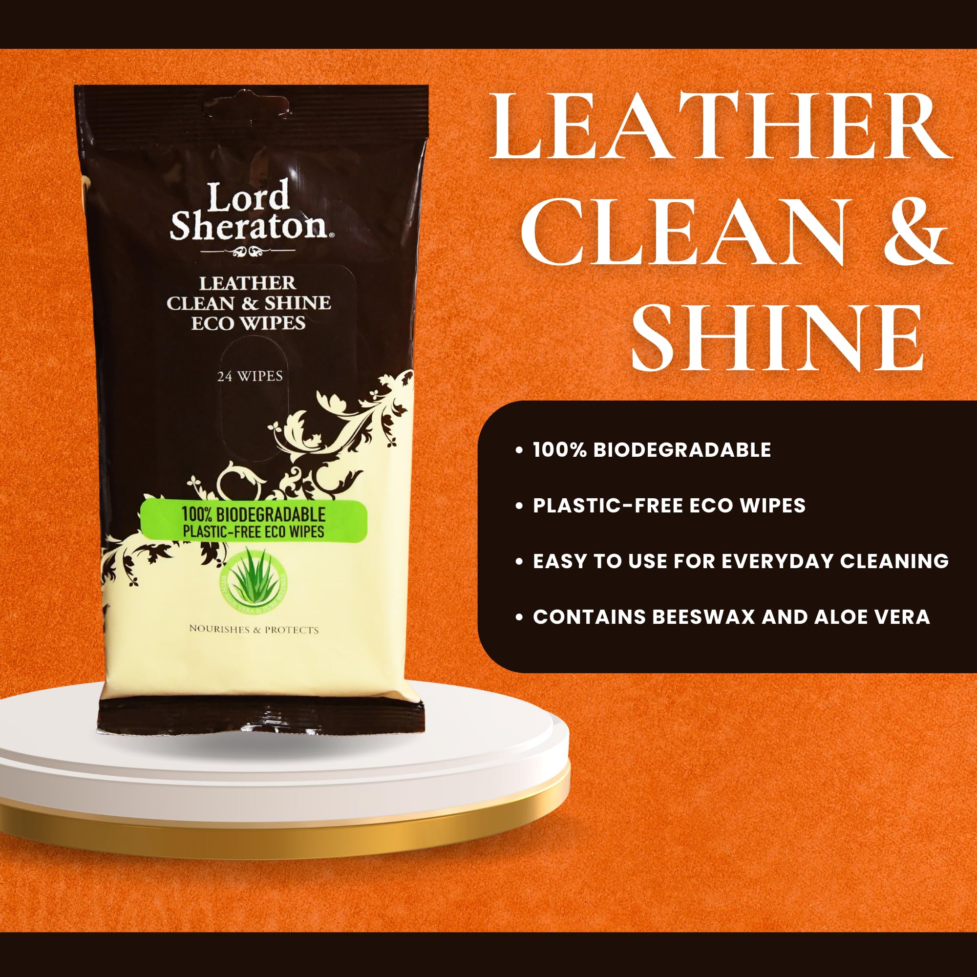 Lord Sheraton Leather Eco Wipes - 24 Count Pack | Aloe Vera Scented | Cleans & Shines 3