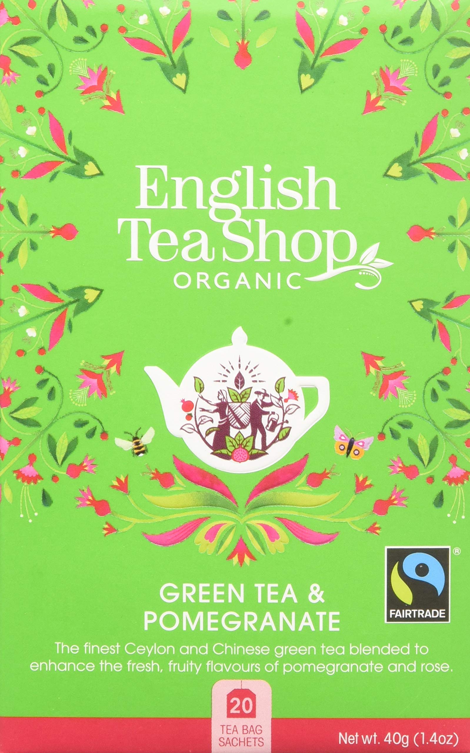English Tea Shop Green Tea & Pomegranate Teabags - 20 Count, 40g | Promotes Relaxation 1