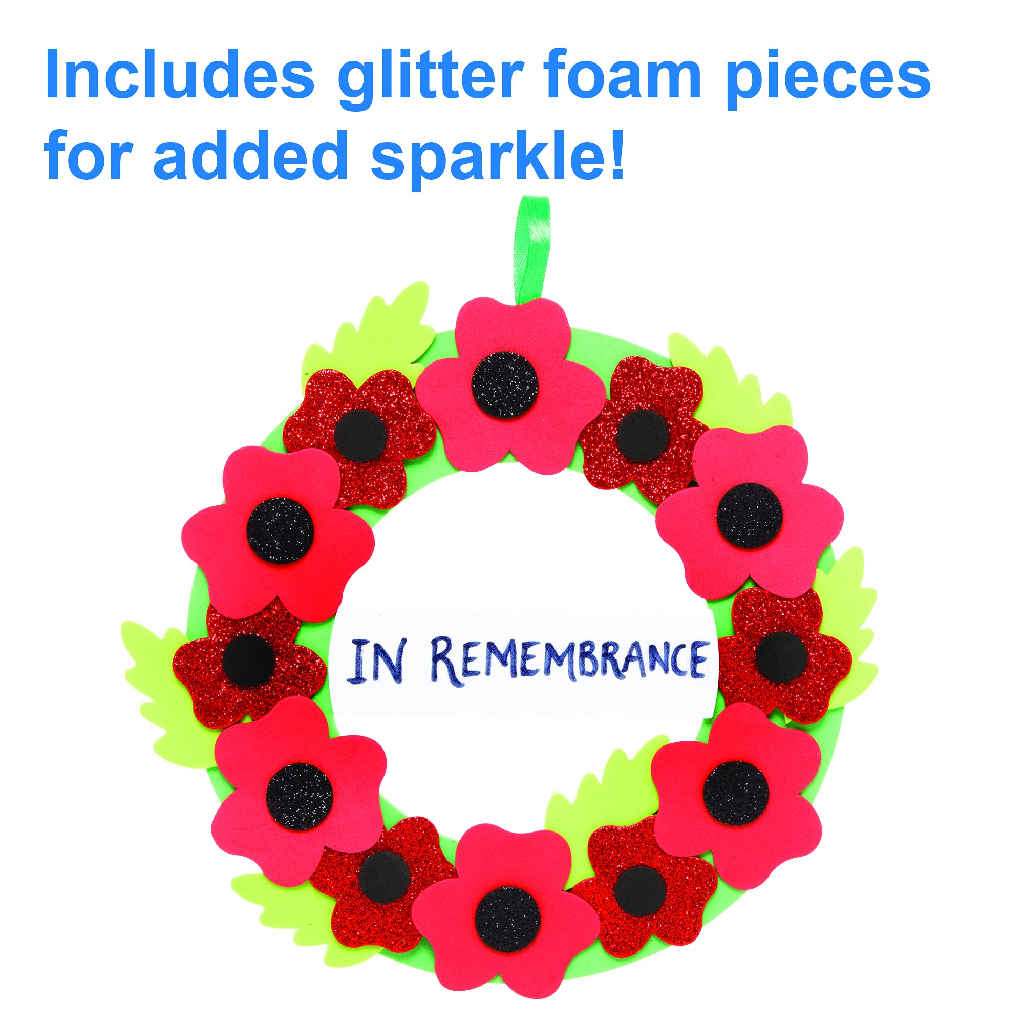 Baker Ross Poppy Wreath Kits - Pack of 3, Foam Craft Wreath Making Kit for Kids