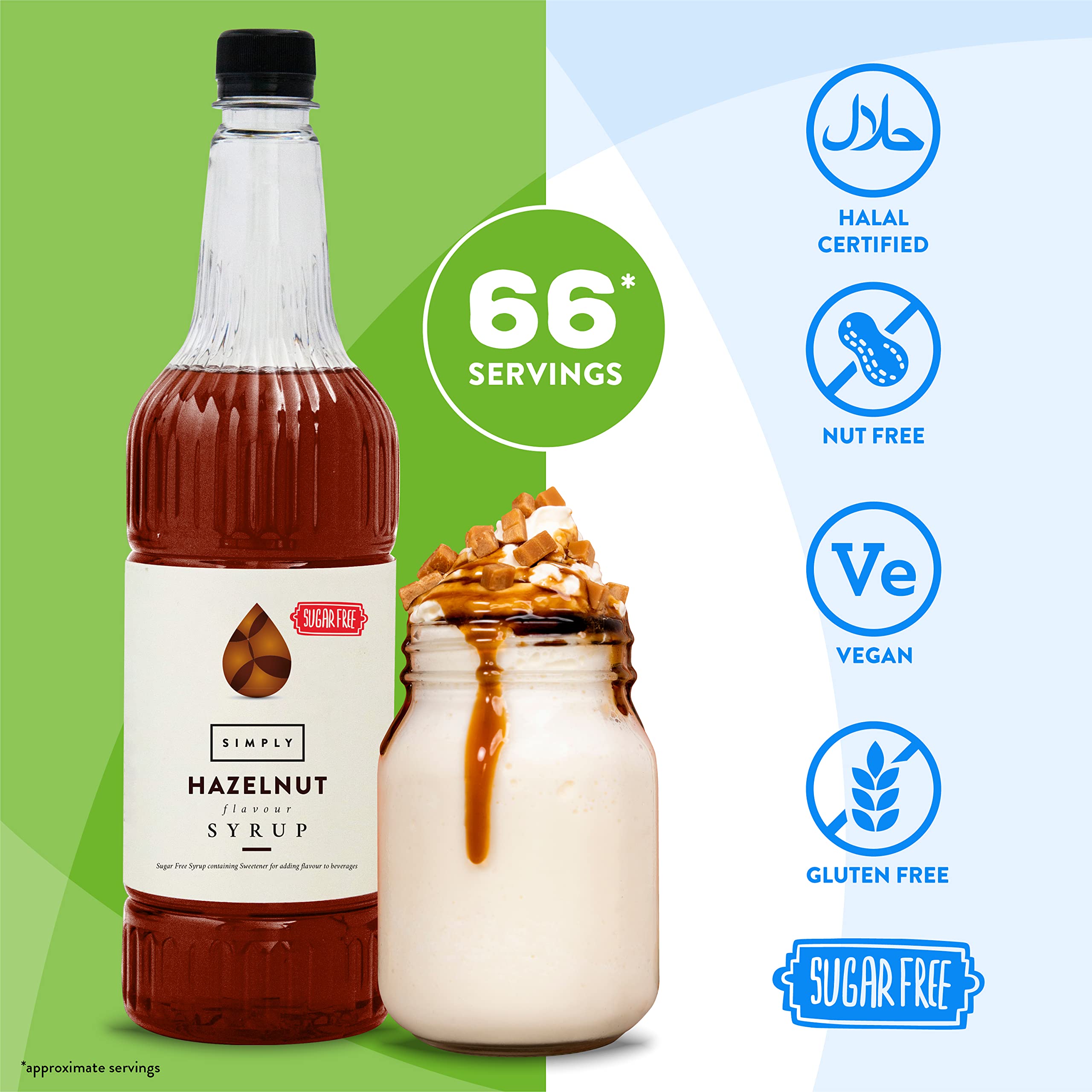 Simply Sugar Free Hazelnut Syrup - Low Calorie, Vegan, Nut Free | 1 l Liquid