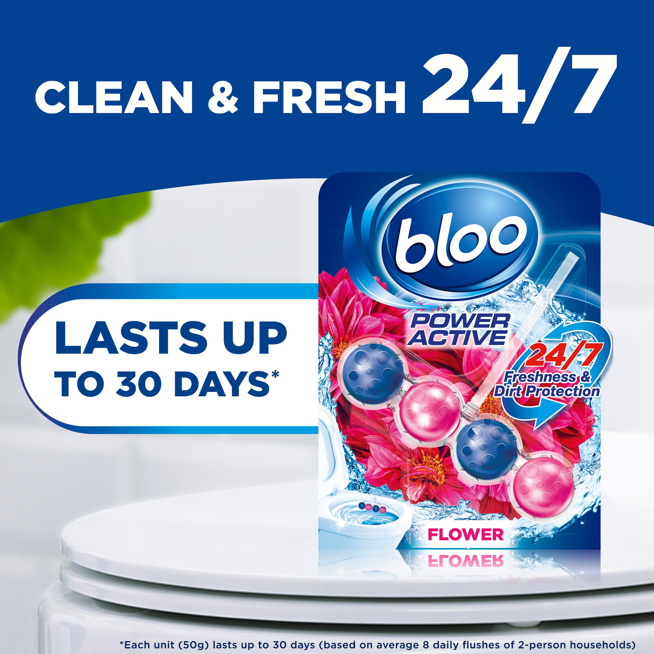 Bloo Power Active Toilet Rim Block Fresh Flowers, Anti-Limescale, 2 Count (Pack of 1) 7