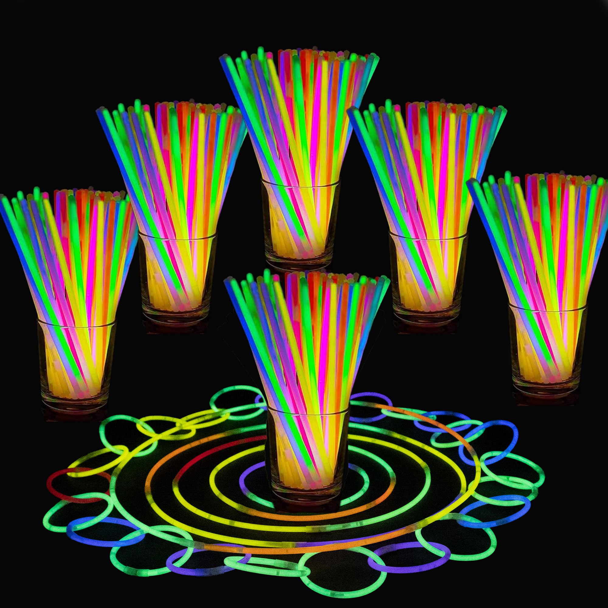SHATCHI 200Pcs Glow Sticks - Neon Colours | Bracelets, Rings & Necklaces | Unisex Children