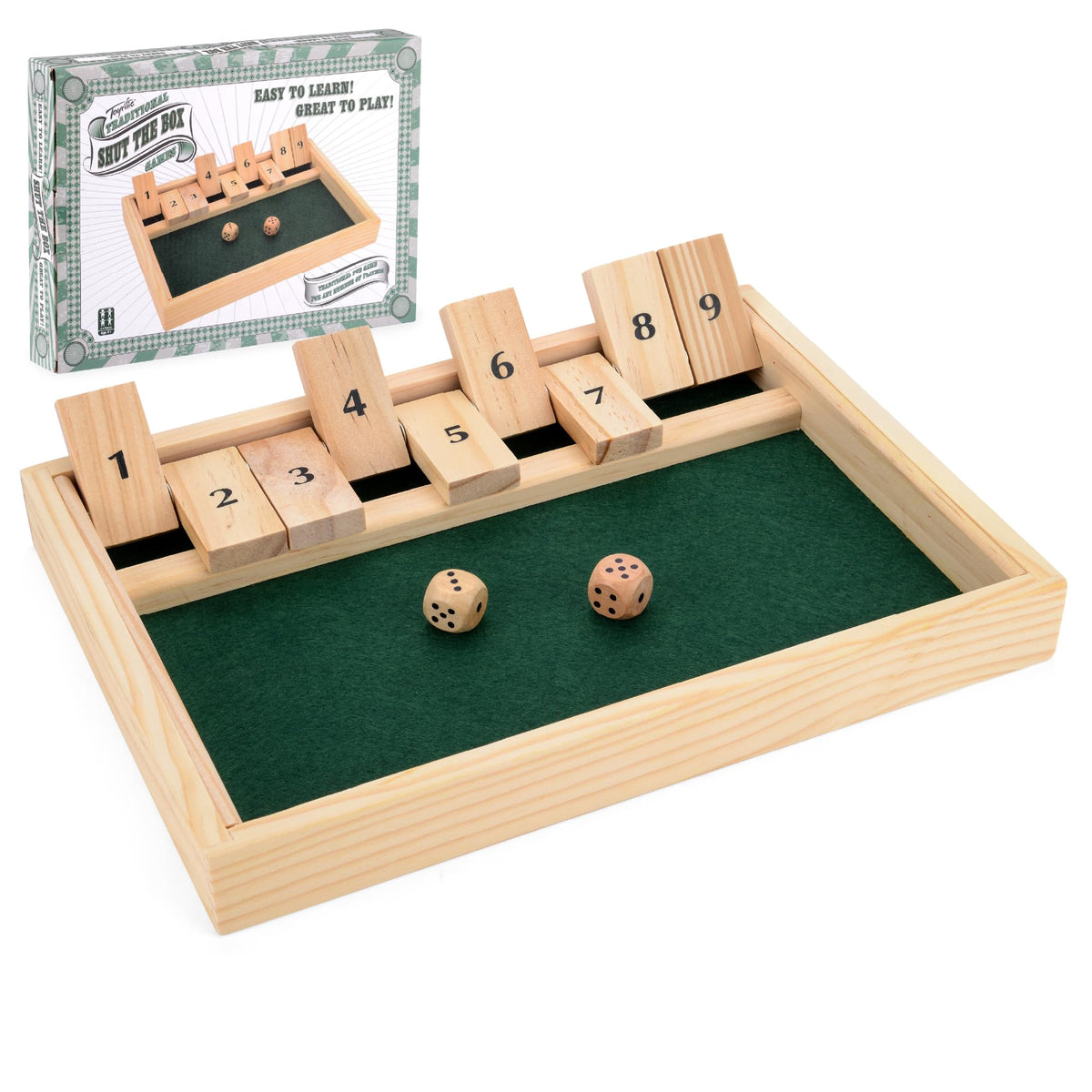 Toyrific Shut The Box Dice Game - Single Player, 9 Numbers, Ages 3+