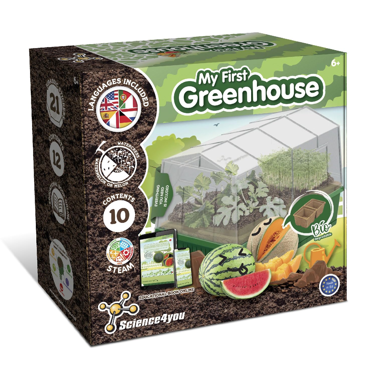 Science4you Small Greenhouse for Kids - Grow Kit with Watermelon, Melon & Watercress Seeds for Children 6+ 8