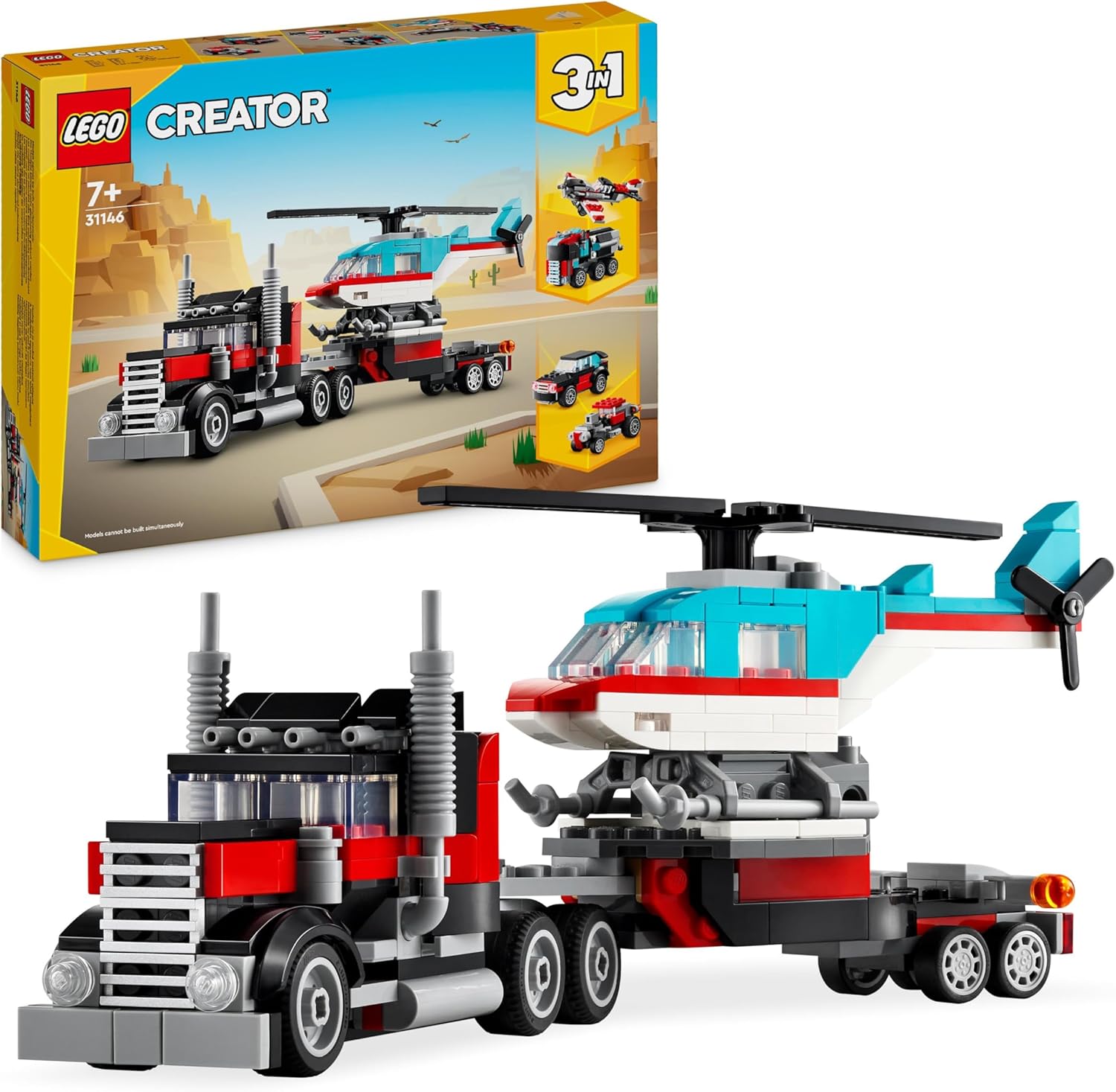 LEGO Creator 3in1 Flatbed Truck with Helicopter - 270 Piece Building Set for Ages 7+ 1