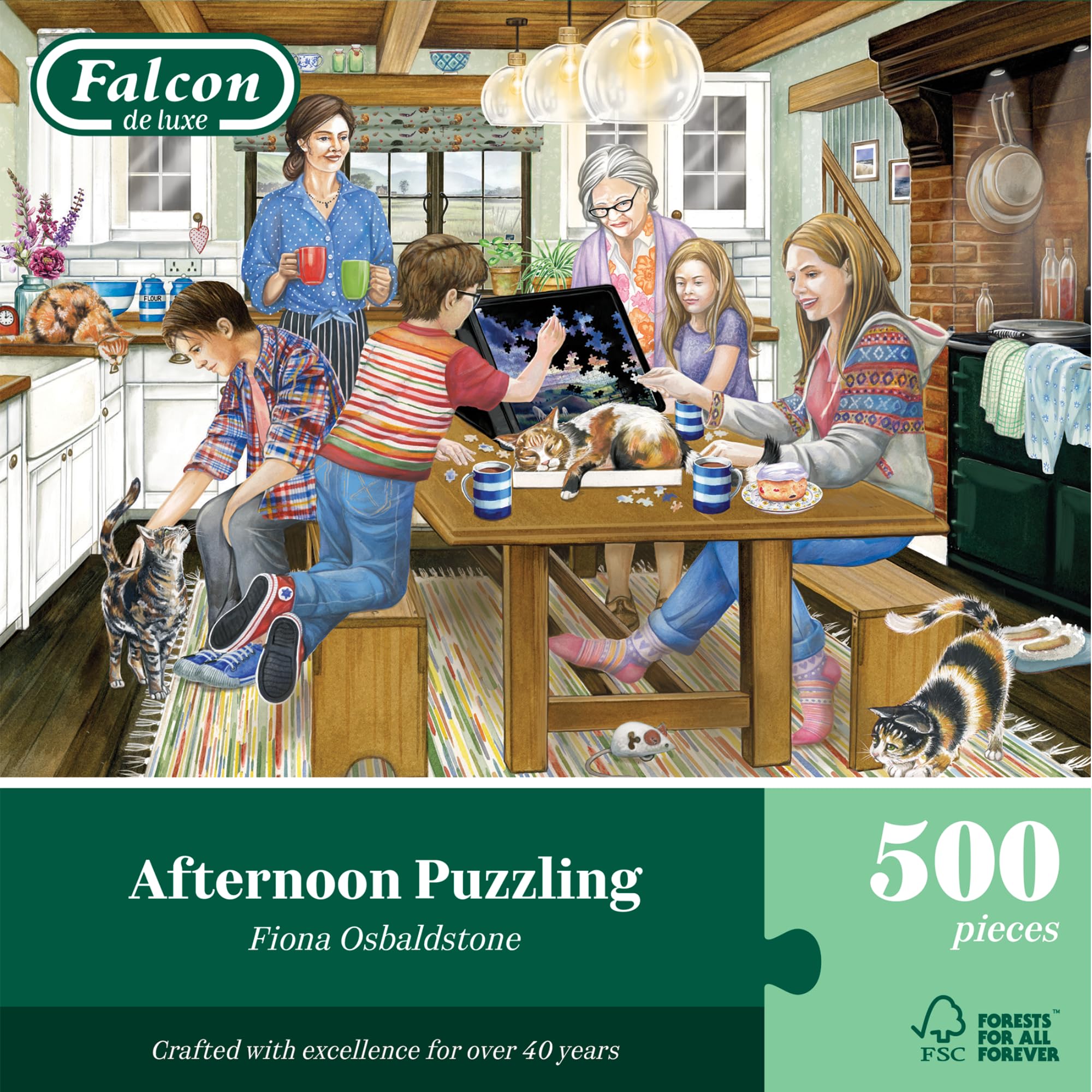 Falcon Afternoon Puzzling 500 Piece Jigsaw Puzzle - Illustrated by Fiona Obaldstone 1
