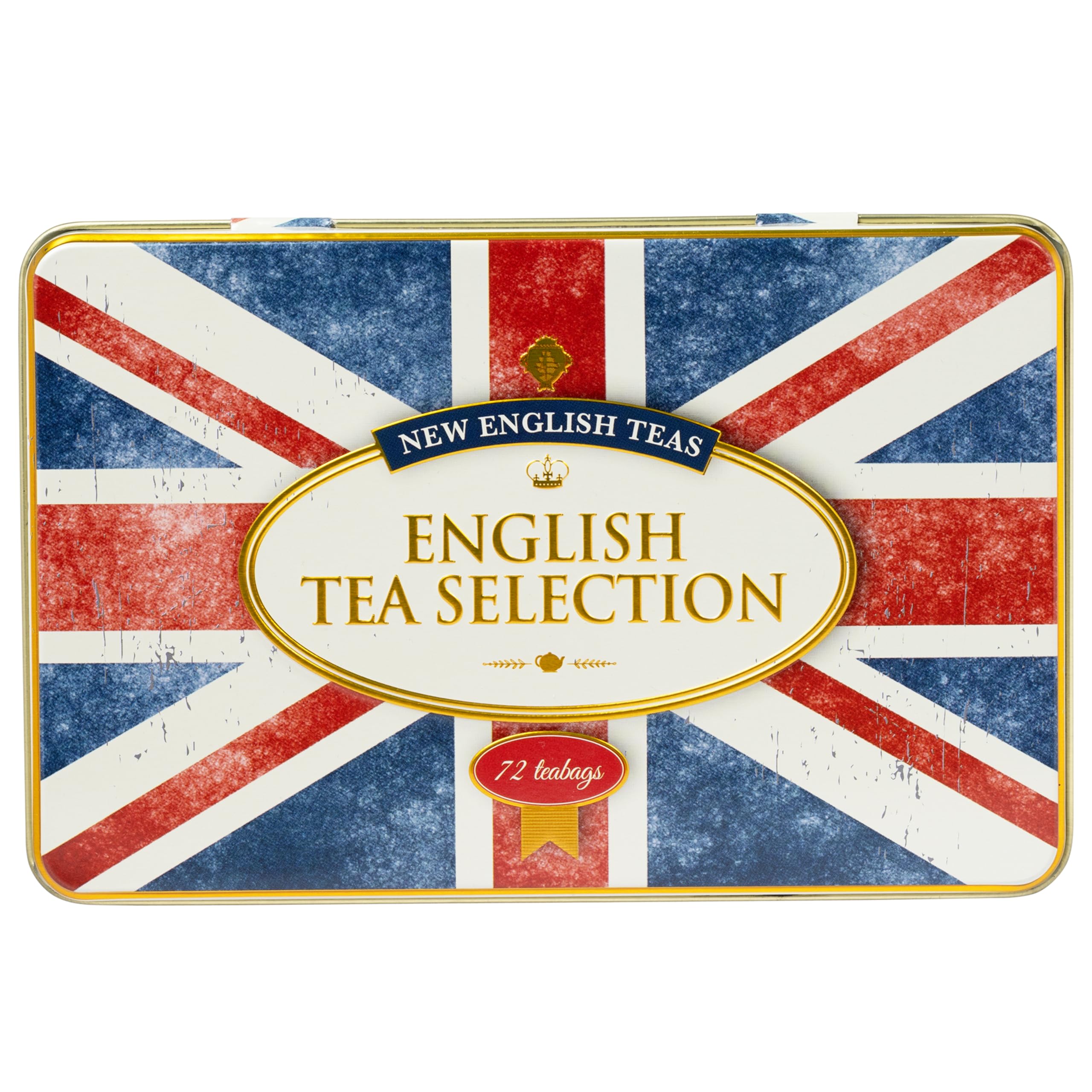 New English Teas Union Jack Flag Tin - 72 Teabag Selection of English Breakfast, Earl Grey & Afternoon