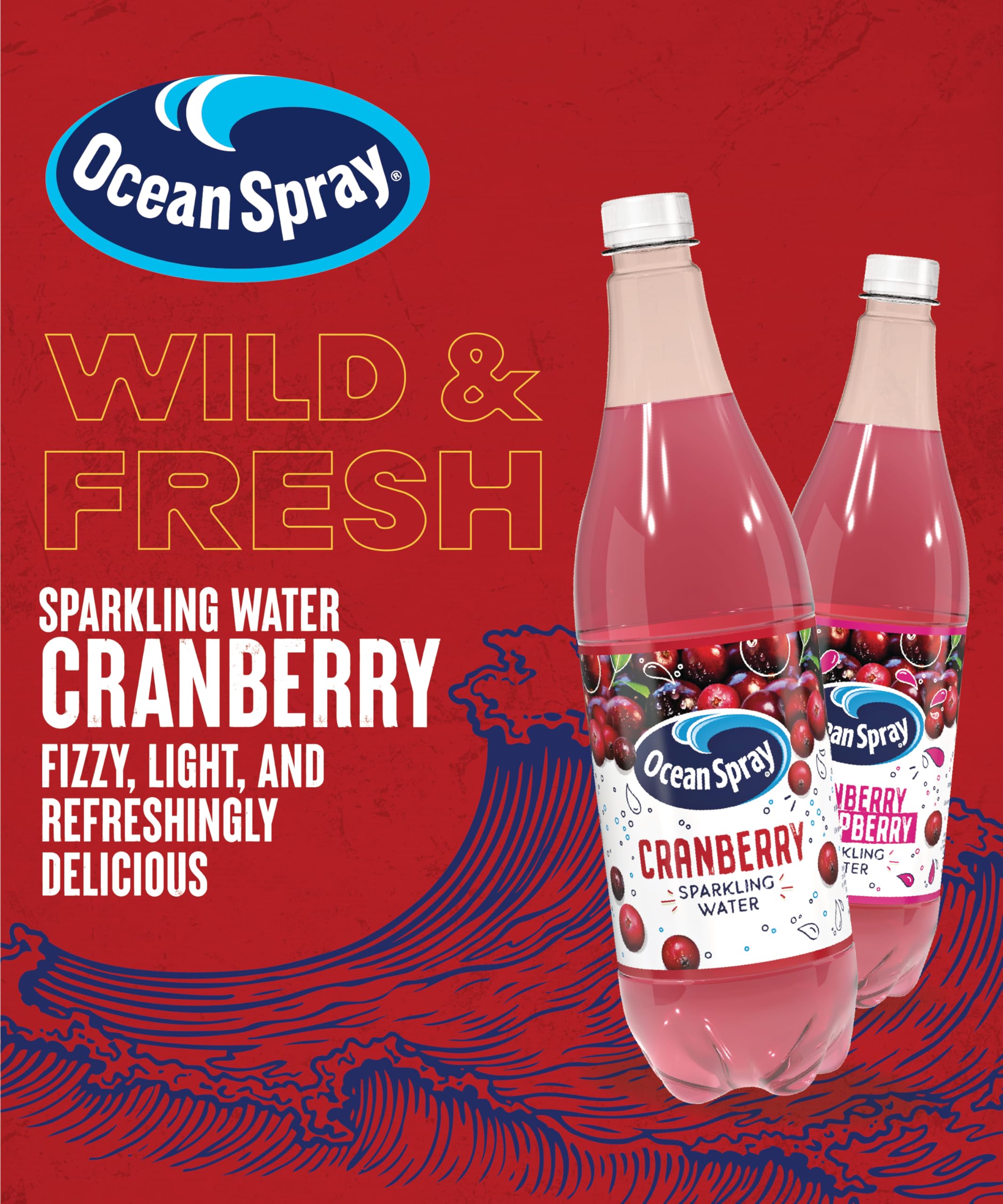 Ocean Spray Pink Cranberry Sparkling Water - Cranberry Flavoured Beverage | 1L