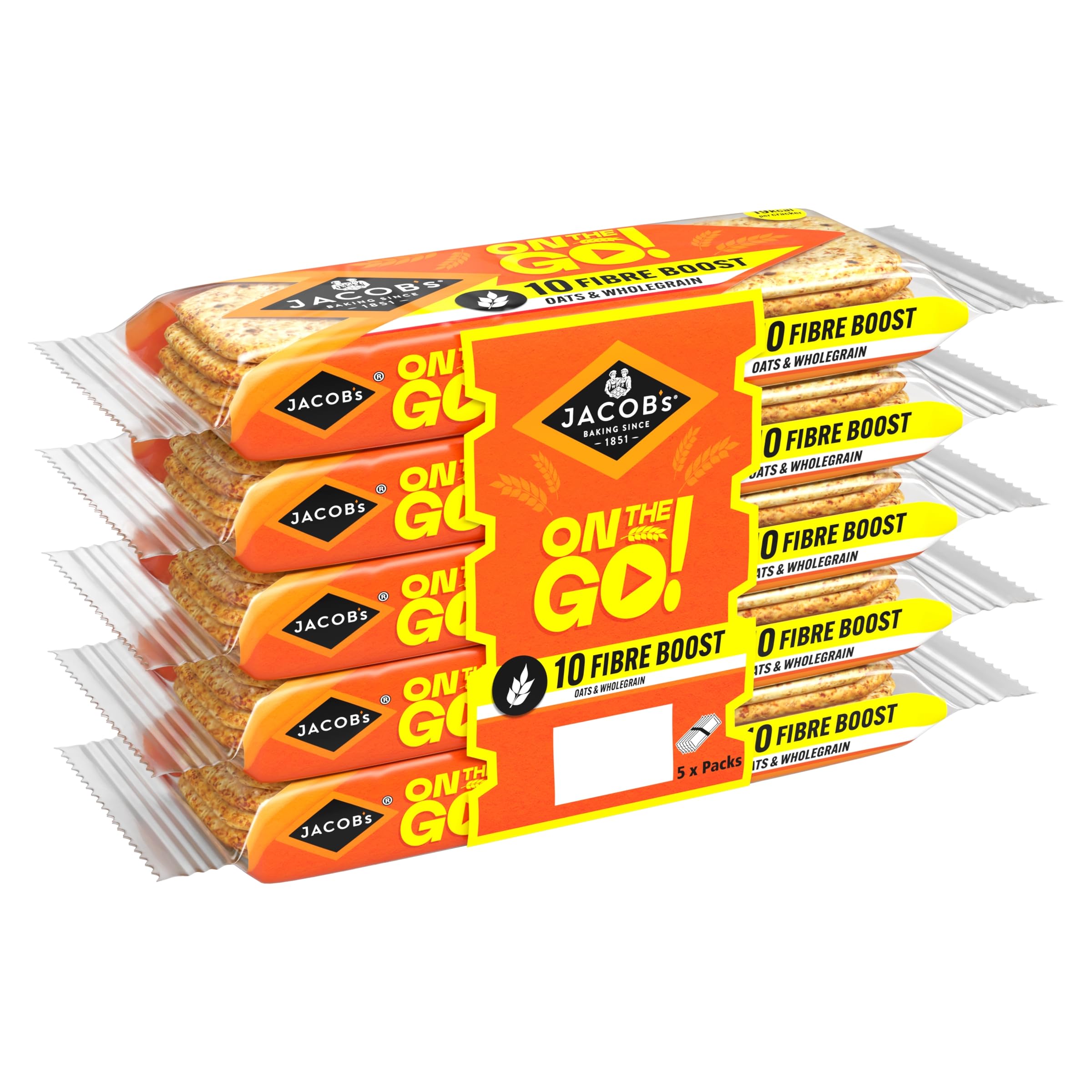 JACOB'S On The Go Fibre Boost Oats & Wholegrain Crackers - 5 x 46 g Packs