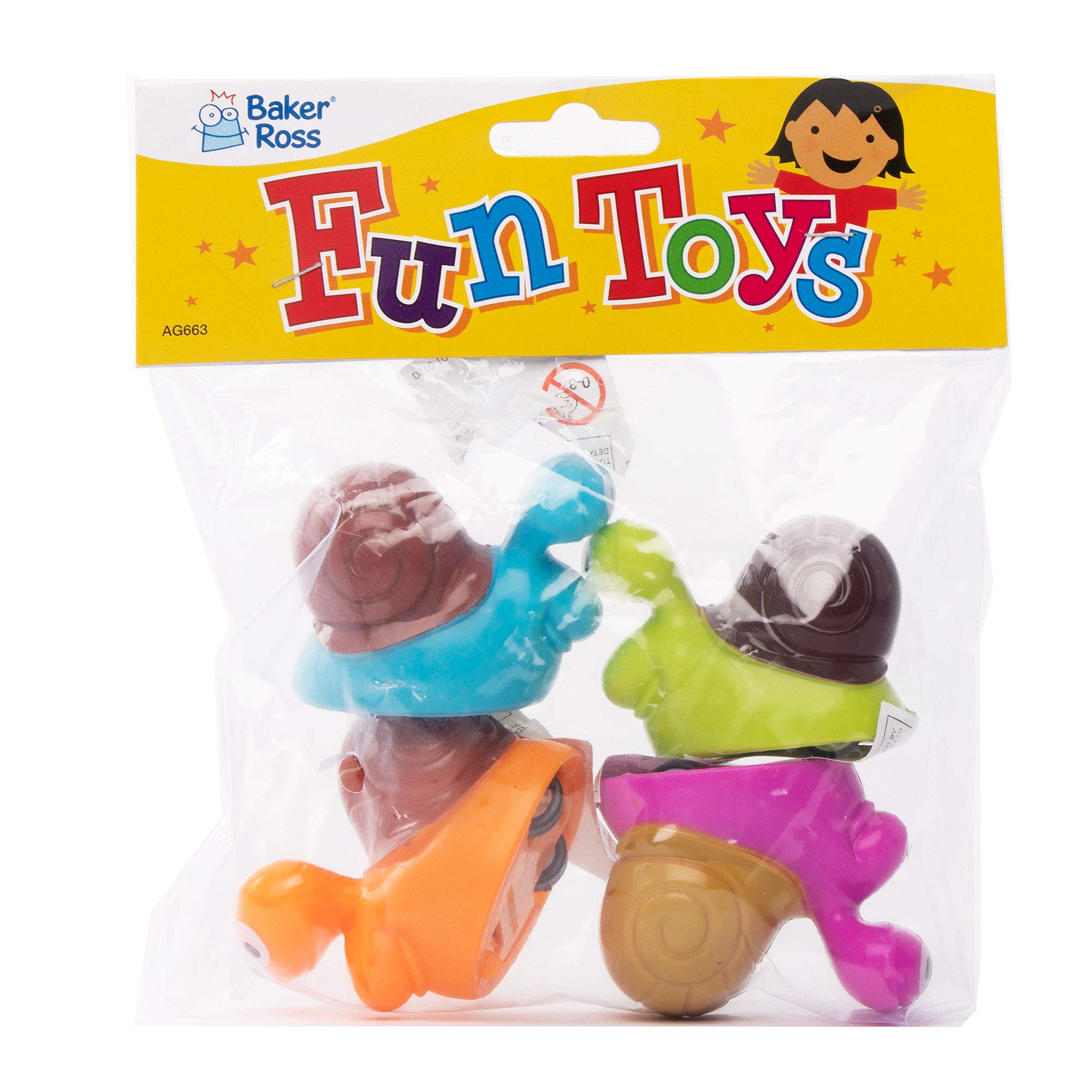Baker Ross AG663 Kids Snail Pull Back Racers - Pack of 4 | Assorted Colors | Ages 3+ 6