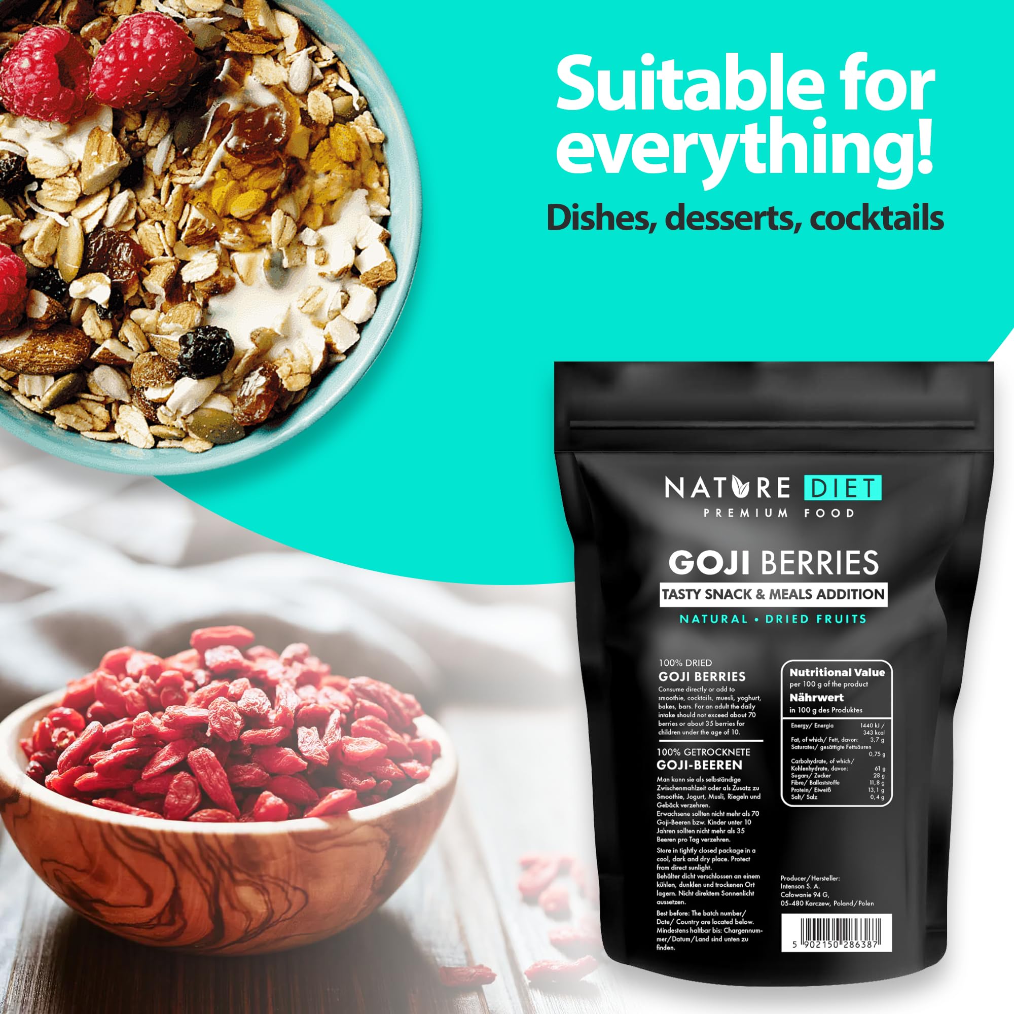 Nature Diet Goji Berries - Healthy Snack Rich in Protein & Vitamin C | 1000g Dried Fruit 6