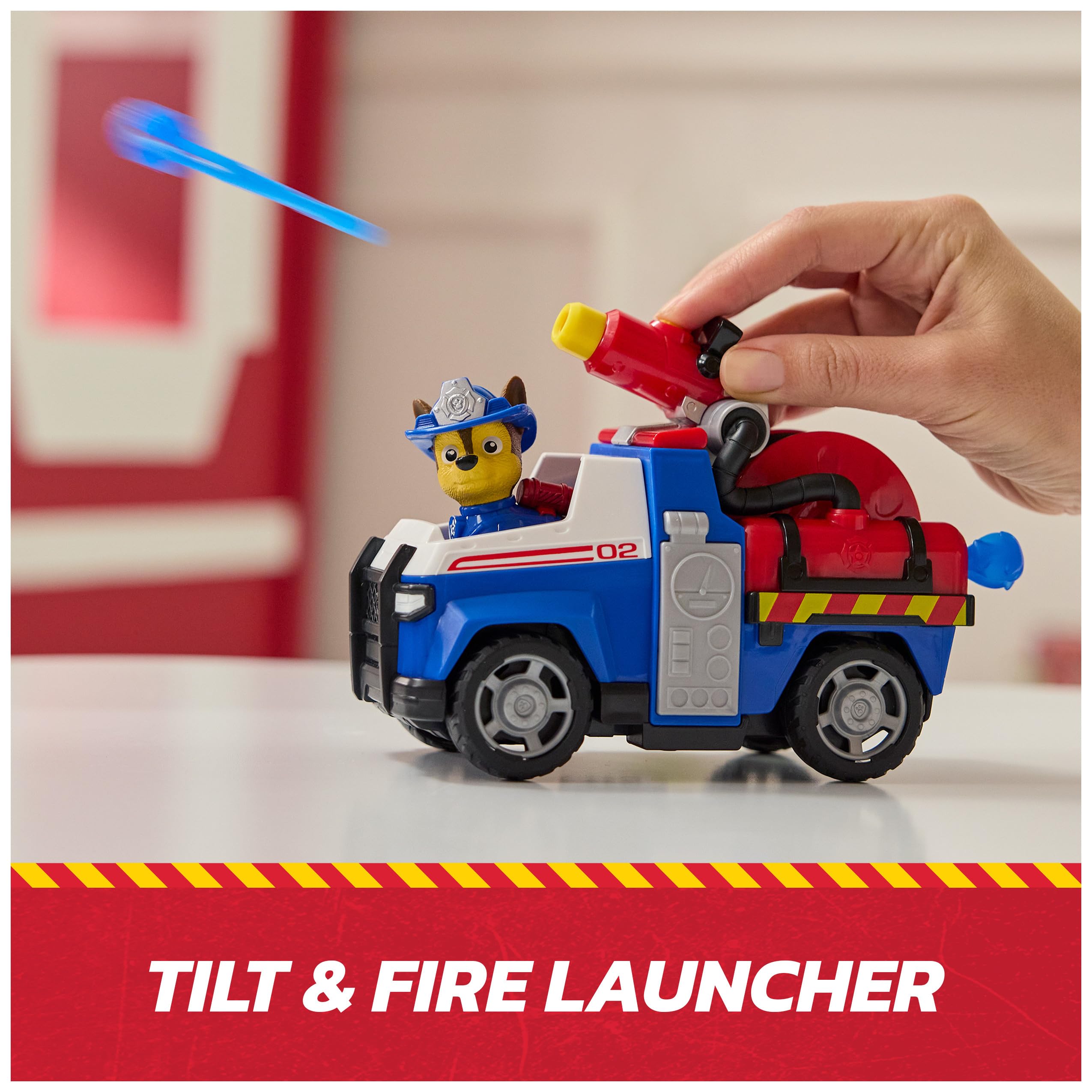 Paw Patrol Chase Rescue Fire Cruiser Truck with Figure, Launcher, and 2 Projectiles | Ages 3+ 6