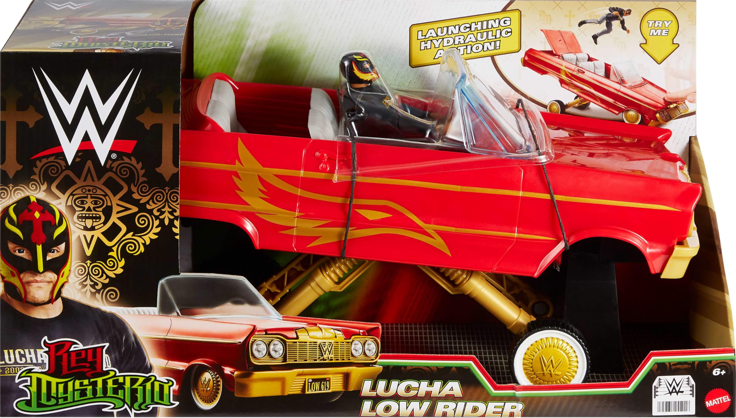 Mattel WWE Rey Mysterio Main Event Action Figure & Lucha Low Rider Vehicle Set | Ages 6+ 6