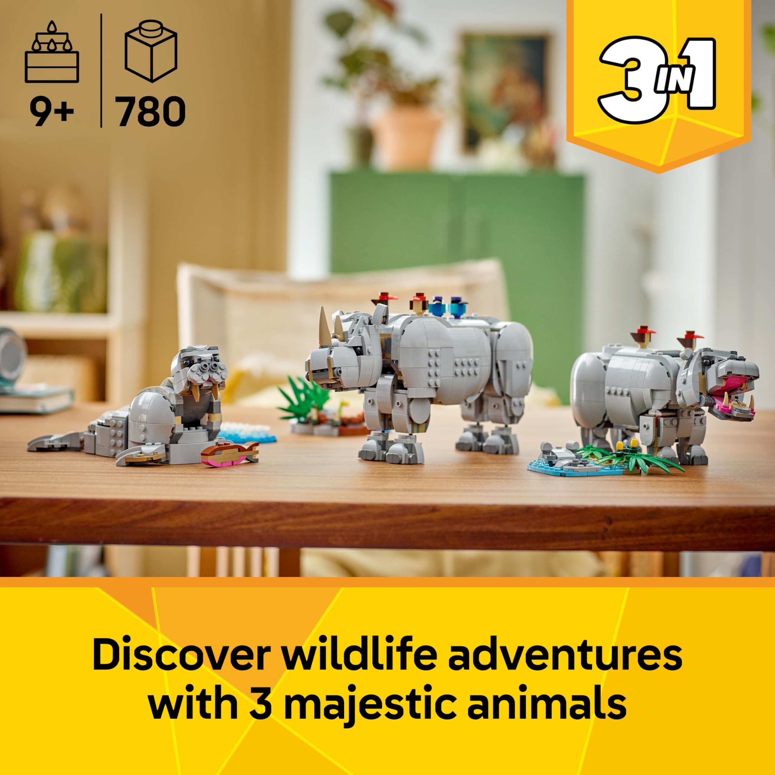 LEGO Creator 3in1 Wild Animals: Majestic Rhino with Birds Building Set | Ages 9+ 2