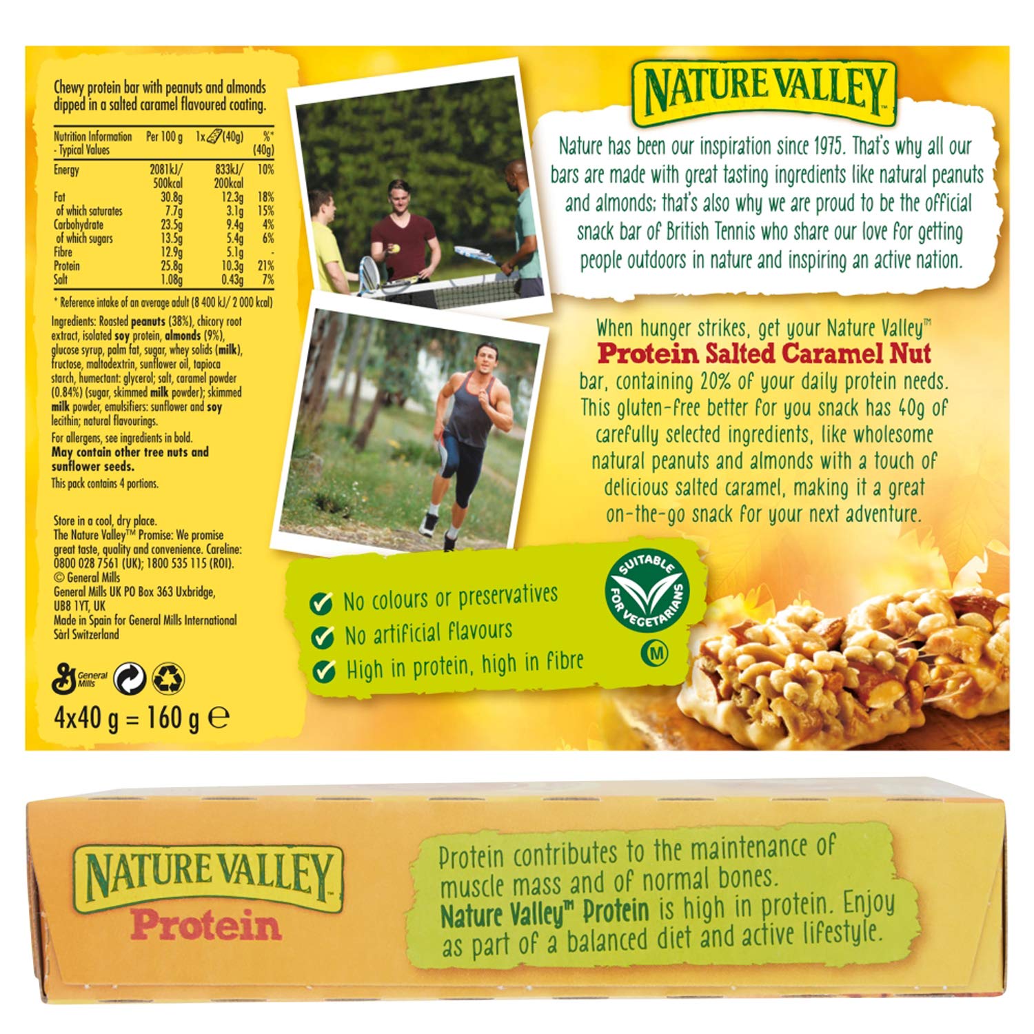 Nature Valley Protein Salted Caramel Nut Gluten Free Cereal Bars - 10g Protein | 32 Pack