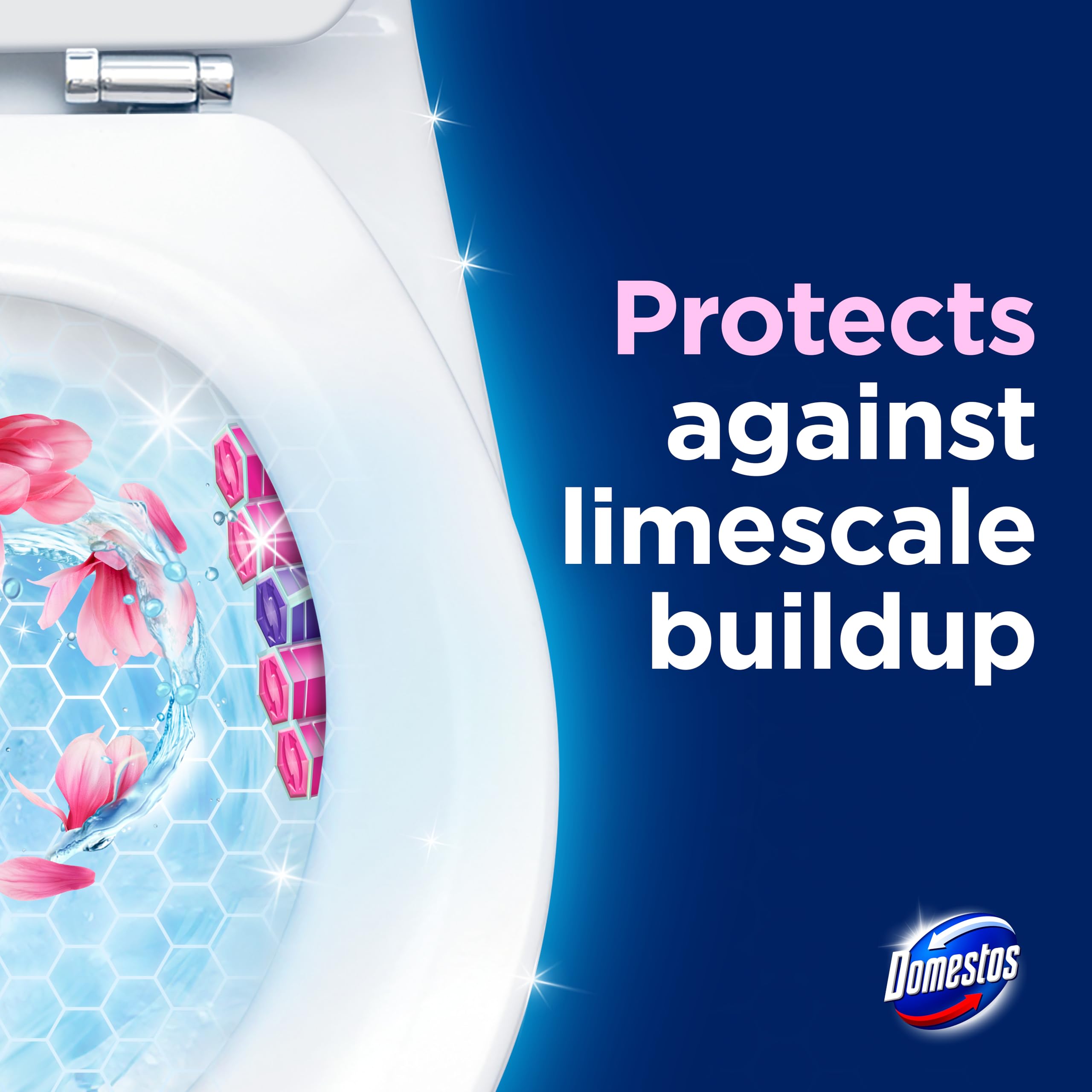 Domestos Power 5 Magnolia Toilet Rim Blocks 2x50g - Long-Lasting Toilet Freshener with Limescale Prevention 3
