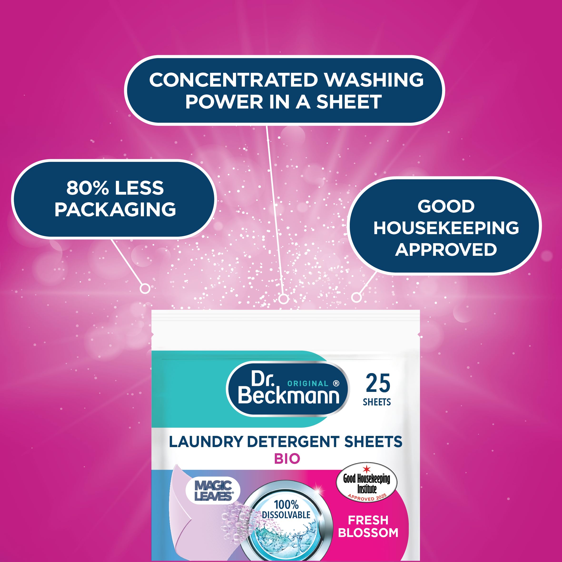 Dr. Beckmann MAGIC LEAVES BIO Laundry Detergent Sheets Fresh Blossom | Pack of 25 | Climate Neutral 2