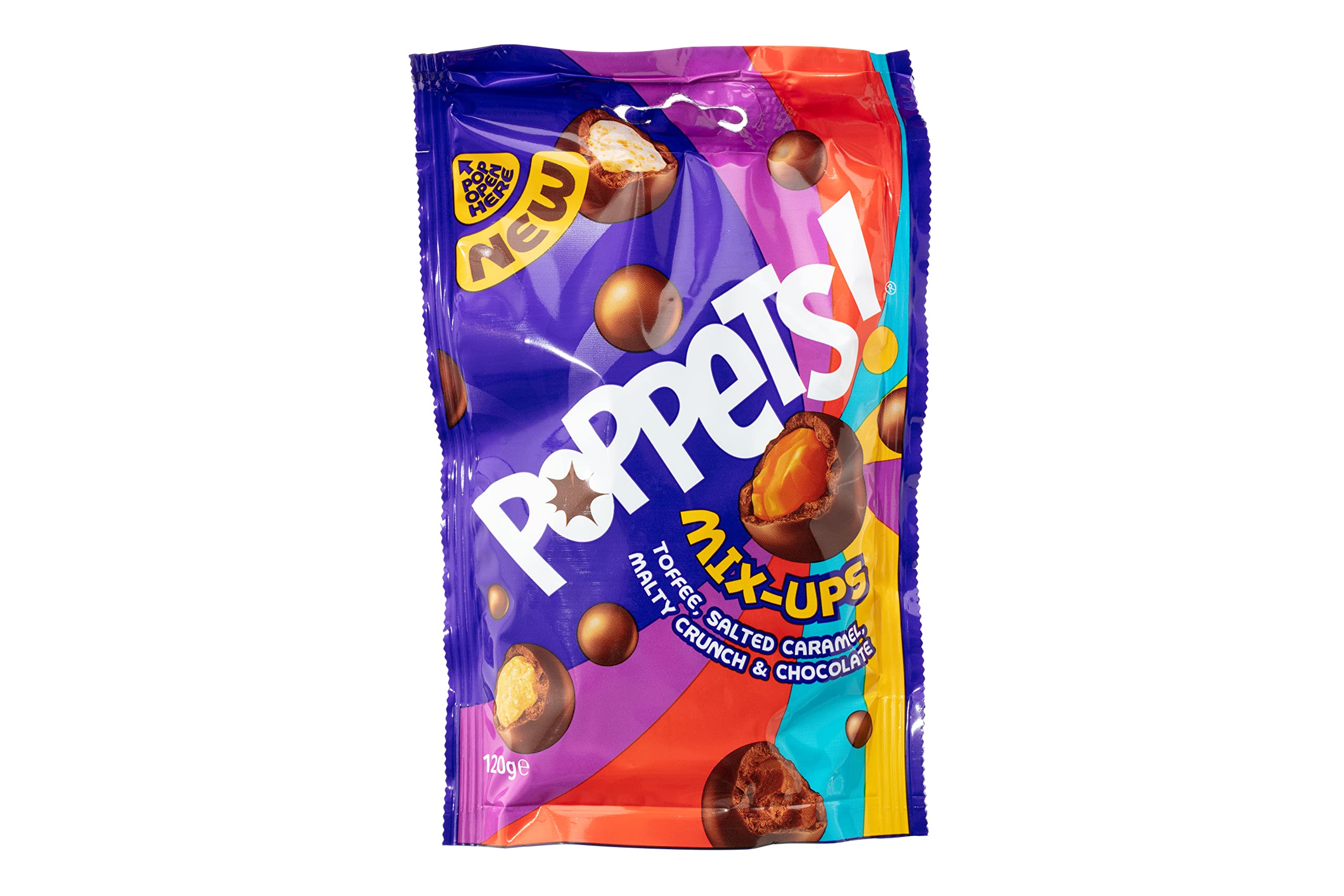 Poppets Mix Ups Pouch 120g (Pack of 9) - Assorted Milk Chocolate Candies with Toffee, Salted Caramel, Malty Crunch & Chocolate Centres 3