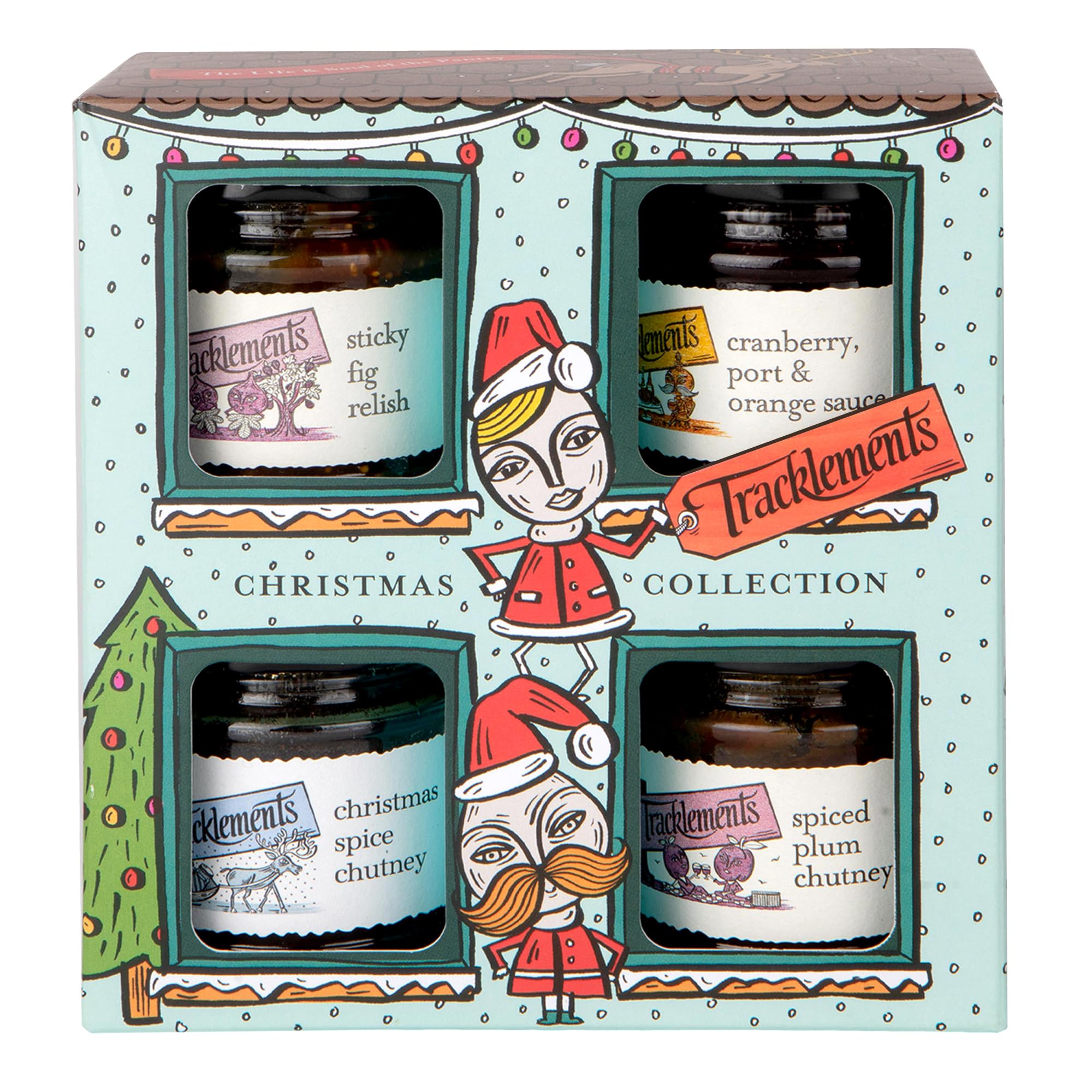 Tracklements The Christmas Collection - Sticky Fig Relish, Cranberry Port & Orange Sauce, Spiced Plum Chutney, Christmas Spice Chutney Gift Set