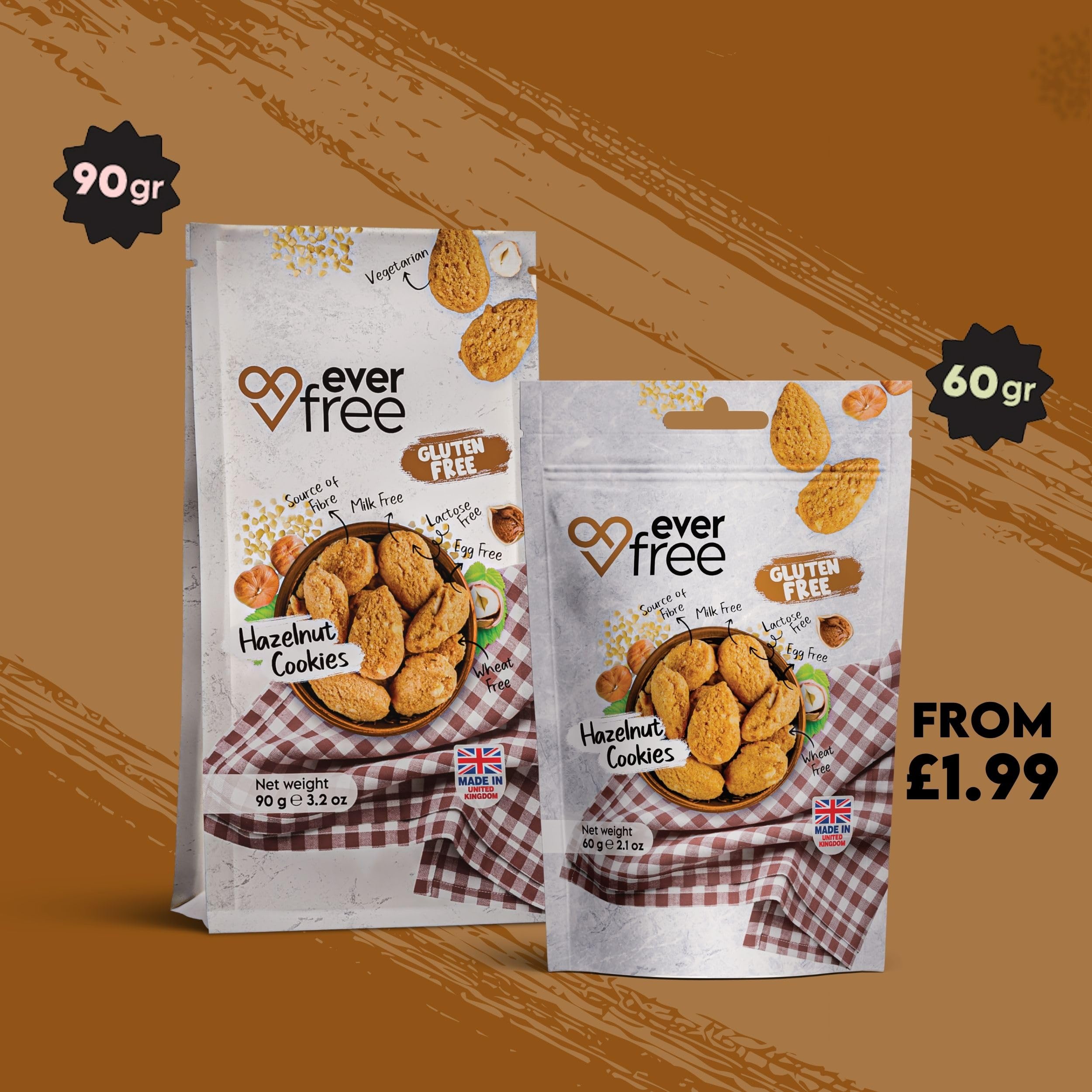 EverFree Gluten-Free Hazelnut Cookies - Vegan, Dairy-Free, Egg-Free, High Fibre 90g 3
