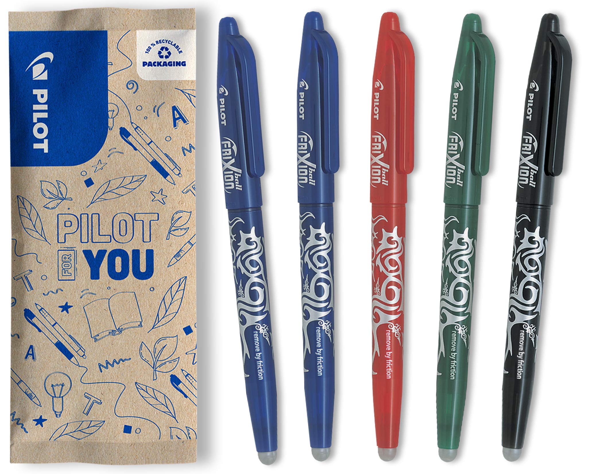 PILOT FriXion Ball Erasable Rollerball Pen - Medium 0.7mm Tip | Pack of 5 Assorted Colors