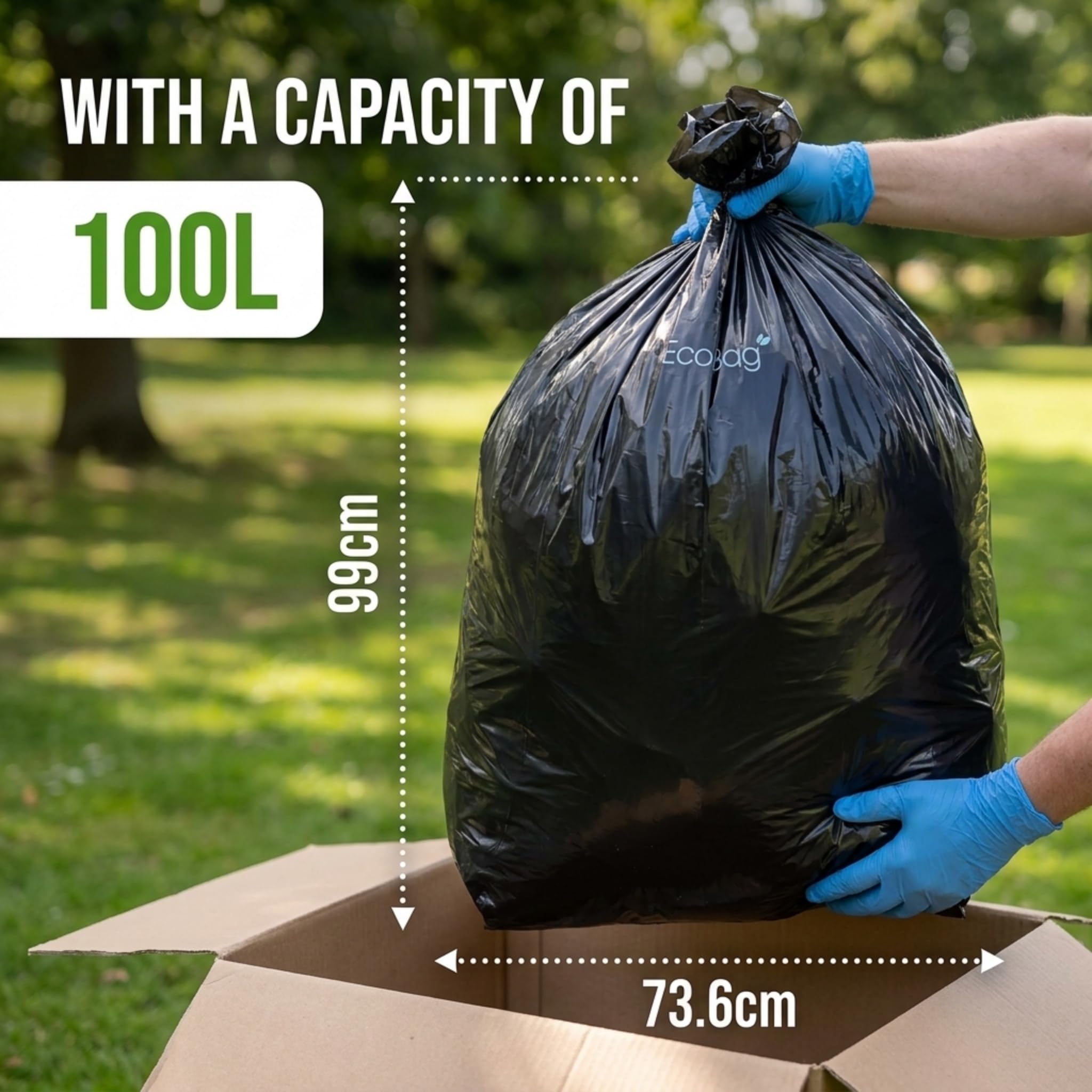 EcoBag Everyday Refuse Sacks - 50 Pack, 100 Litre Capacity, Heavy Duty, Recyclable 2