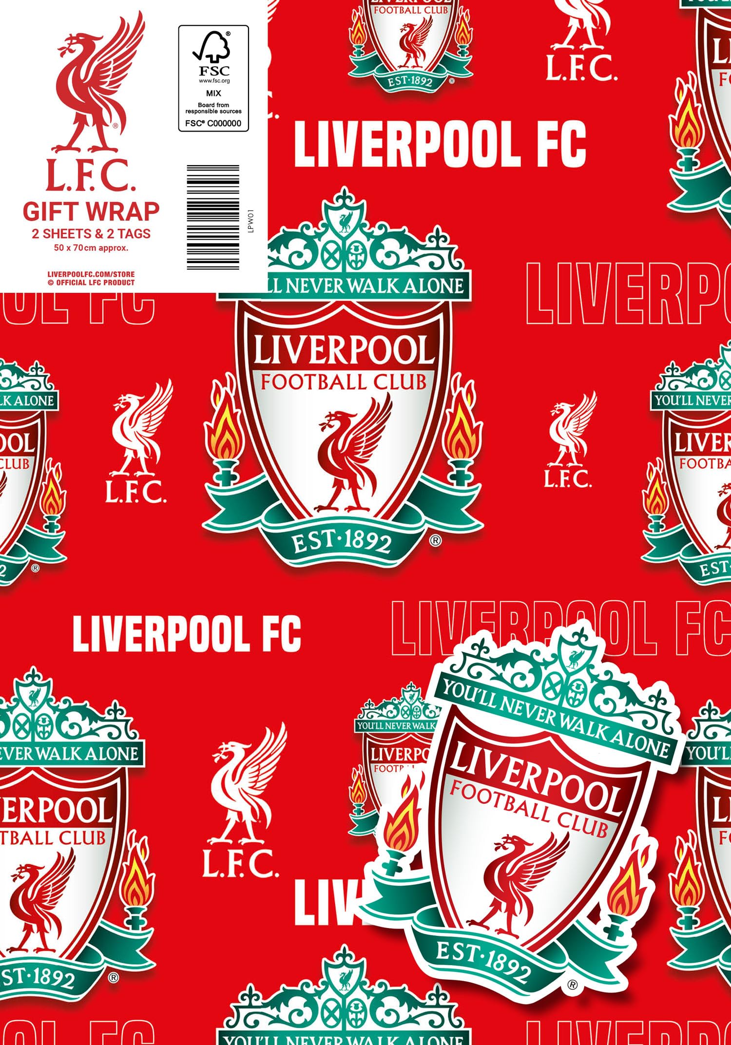 Danilo Promotions LTD Liverpool FC Wrapping Paper - 2 Sheets & 2 Tags | Red/Yellow