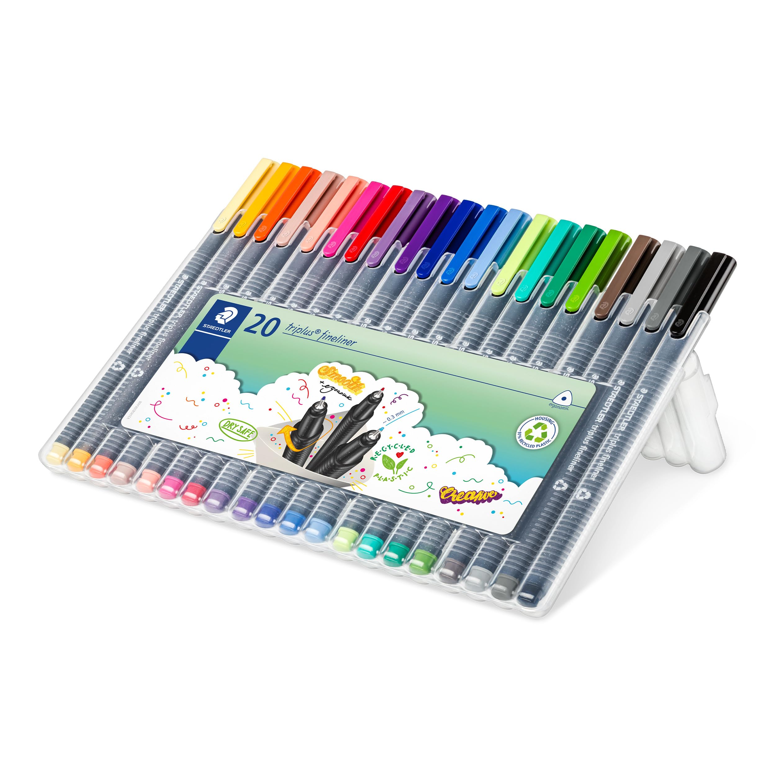 STAEDTLER Triplus Fineliner Pens - Superfine 0.3mm Point | Pack of 20 Assorted Colours | Ergonomic Triangular Barrel