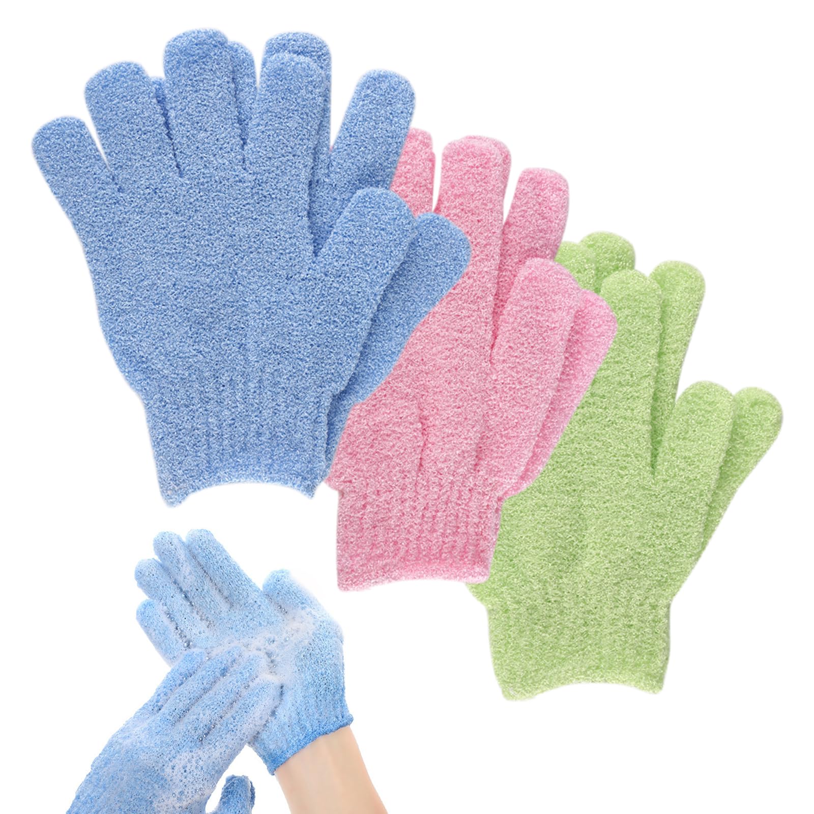 Lafefe Exfoliating Gloves - 6 Pack Shower Mitts for Deep Cleansing | Tri-Color Set | Built-in Hooks 1