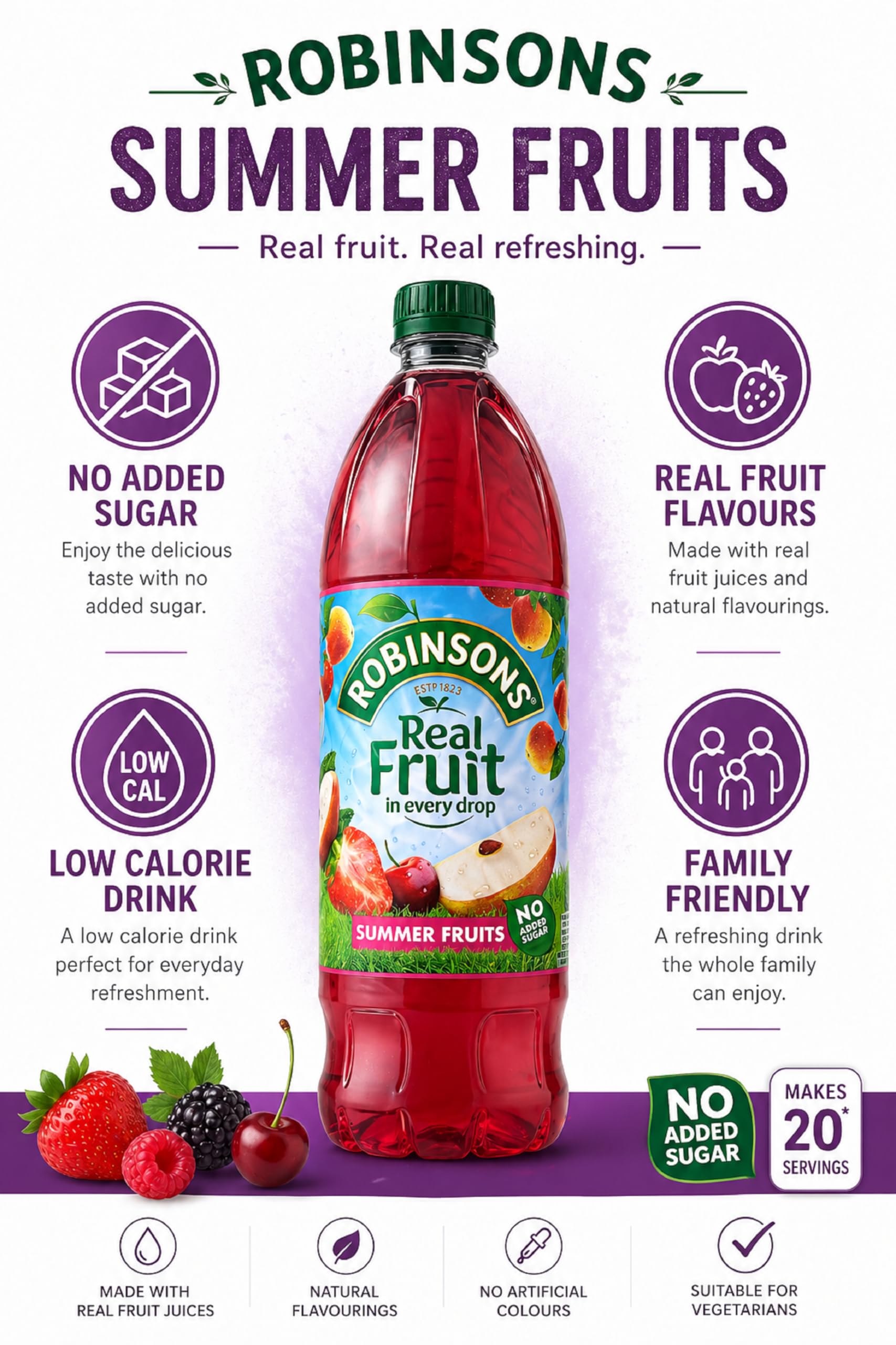 Robinsons Fruit and Barley Summer Fruits Concentrate | 1L | No Added Sugar