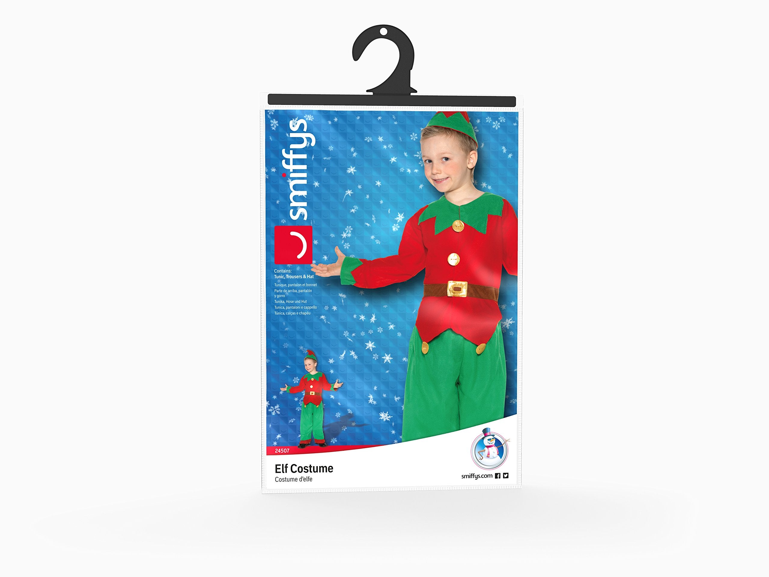Smiffys Elf Costume - Children's Red & Green Tunic, Trousers & Hat (Ages 4-6) 12