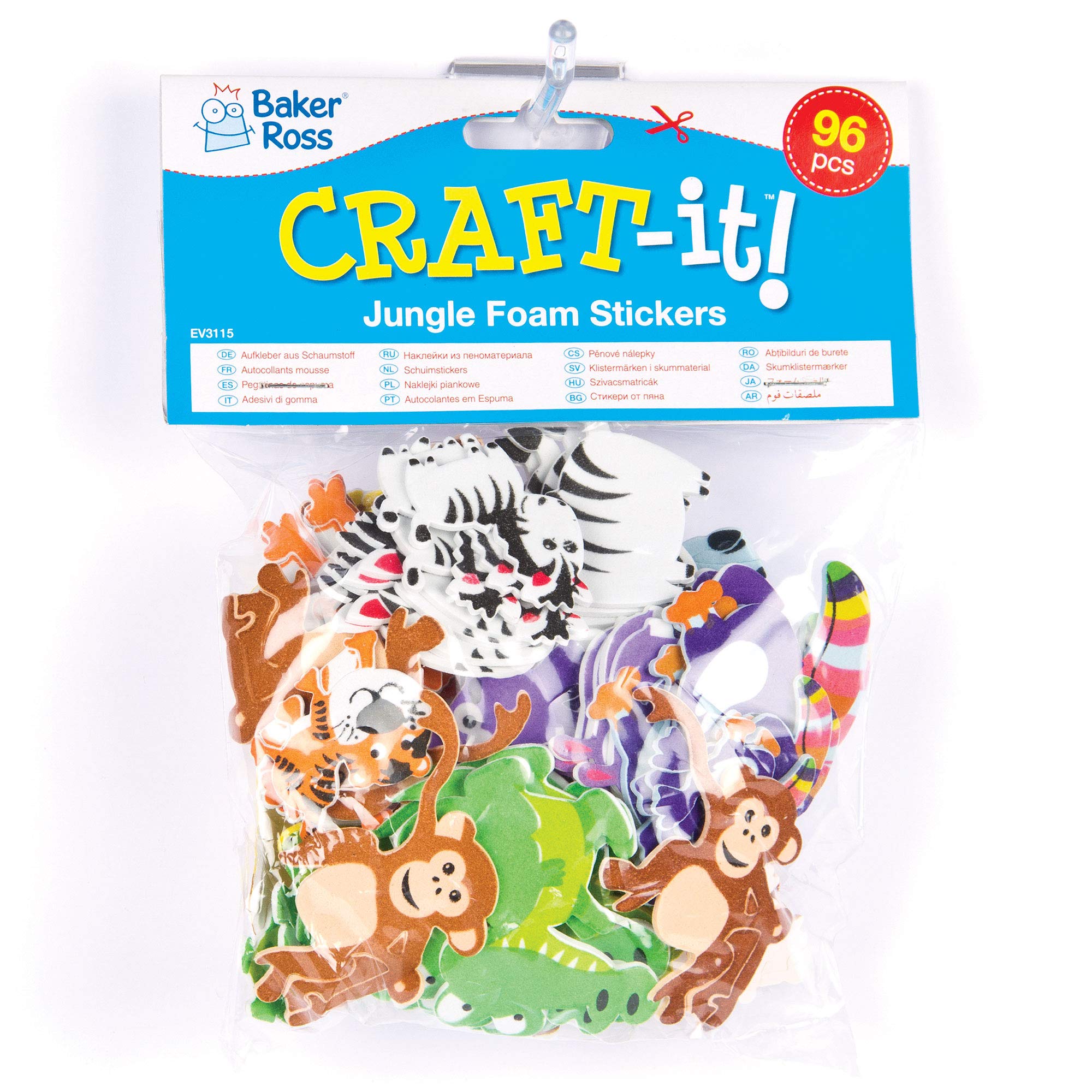 Baker Ross Jungle Animal Foam Stickers (96 Pack) Self-Adhesive Puffy Scrapbook Embellishments 7