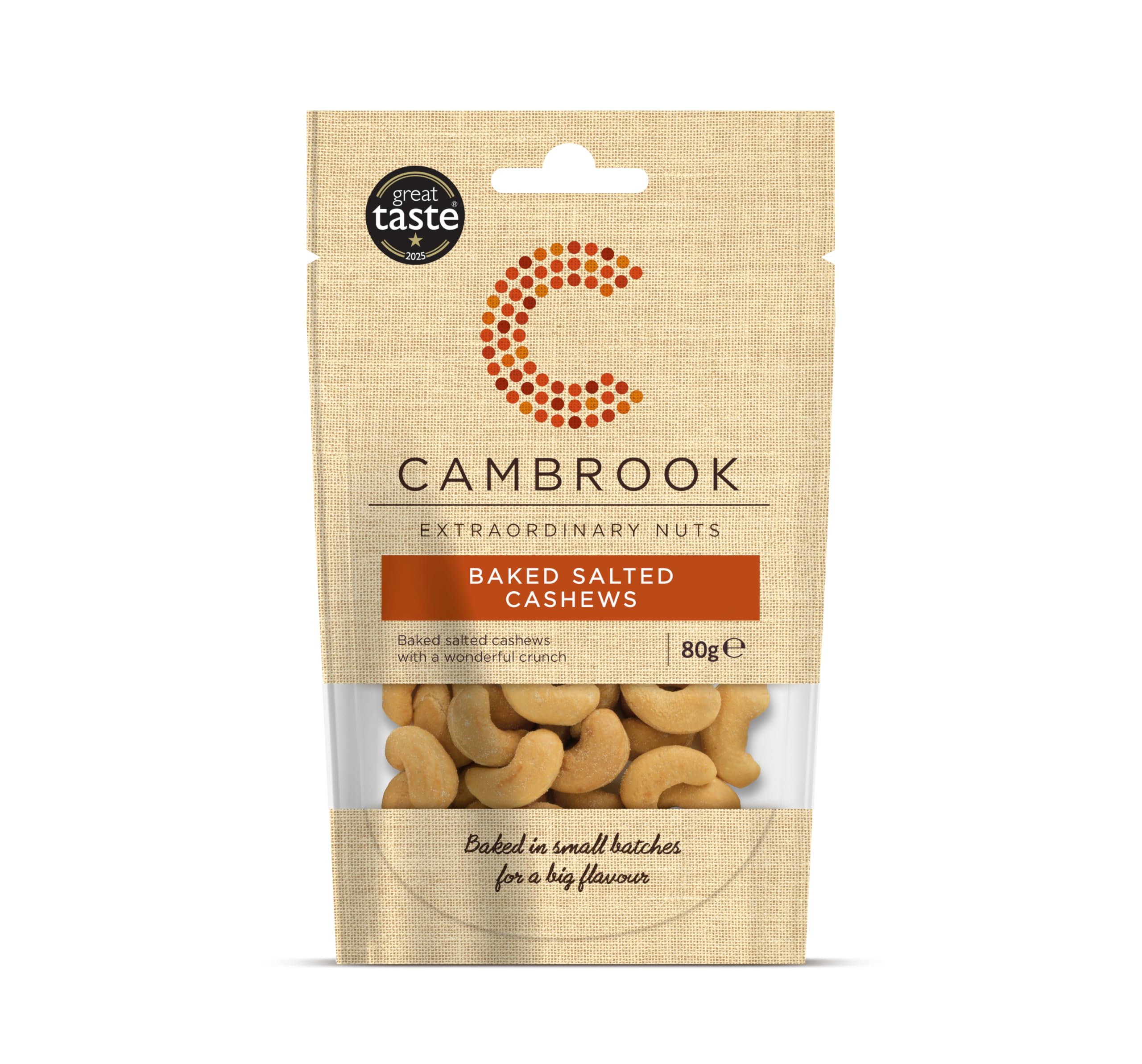C Cambrook Extraordinary Nuts Baked & Salted Cashews - Baked in Sunflower Oil | 80g Bag | Vegan Friendly