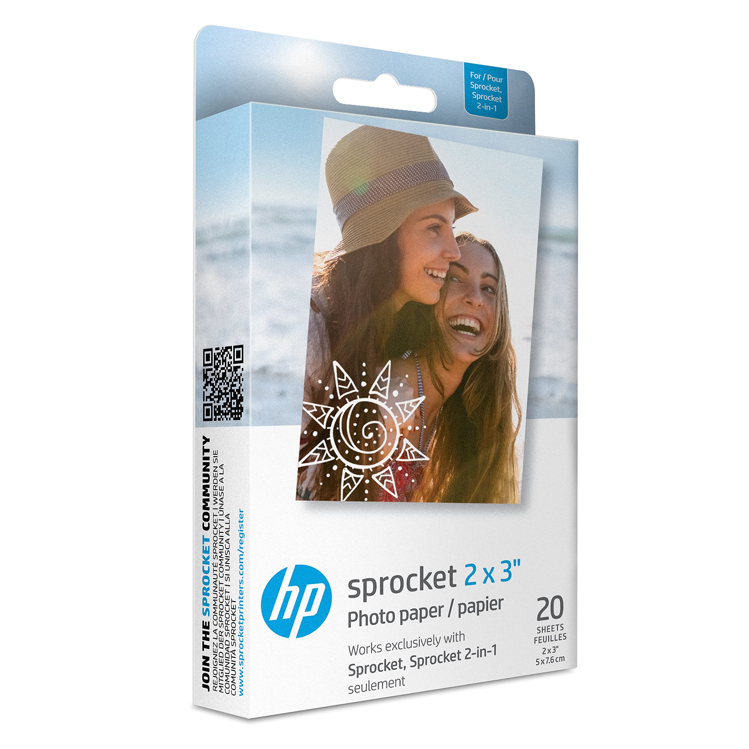 HP Sprocket 2x3 Premium Zink Sticky Back Photo Paper - 20 Sheets | Smudge & Water Resistant