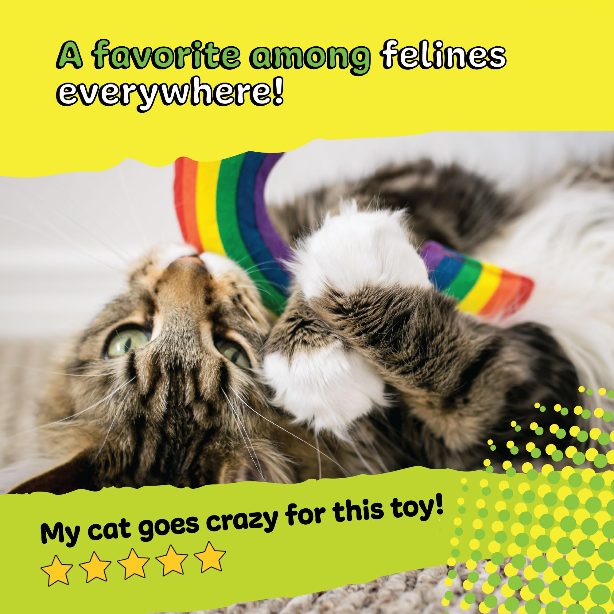 YEOWWW Rainbow Cat Toy - 100% Organic Catnip Infused | Heavy Duty Cotton 6