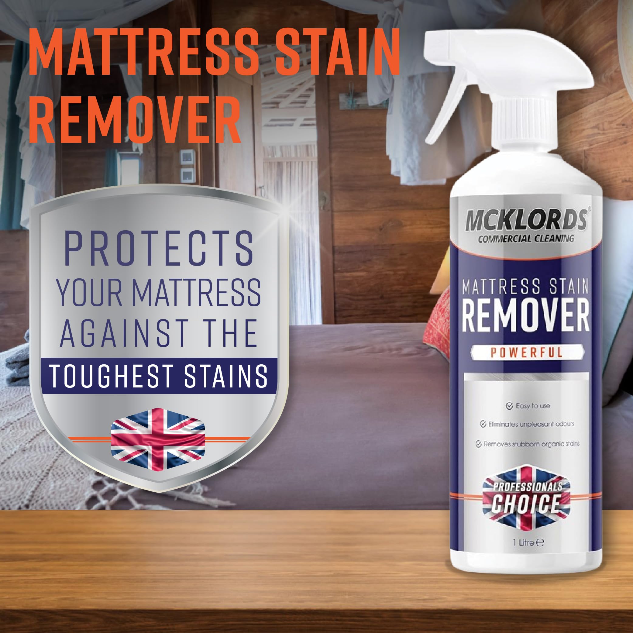 McKLords Commercial Mattress Stain Remover - Professional Strength Organic Stain Removal | 1 Litre Spray