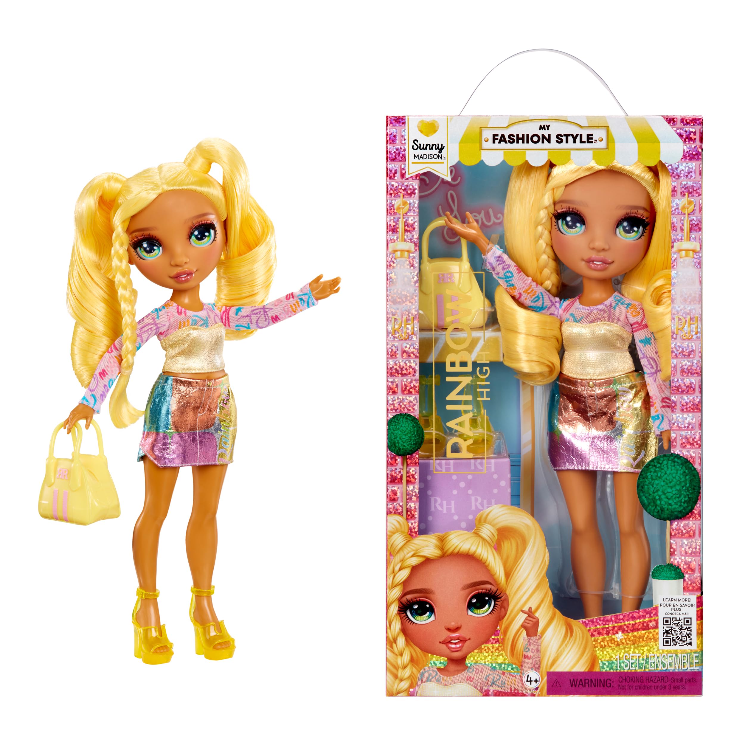 Rainbow High Sunny Fashion Doll - 28cm Posable Doll with Yellow Statement Outfit, Handbag & Shoes 1