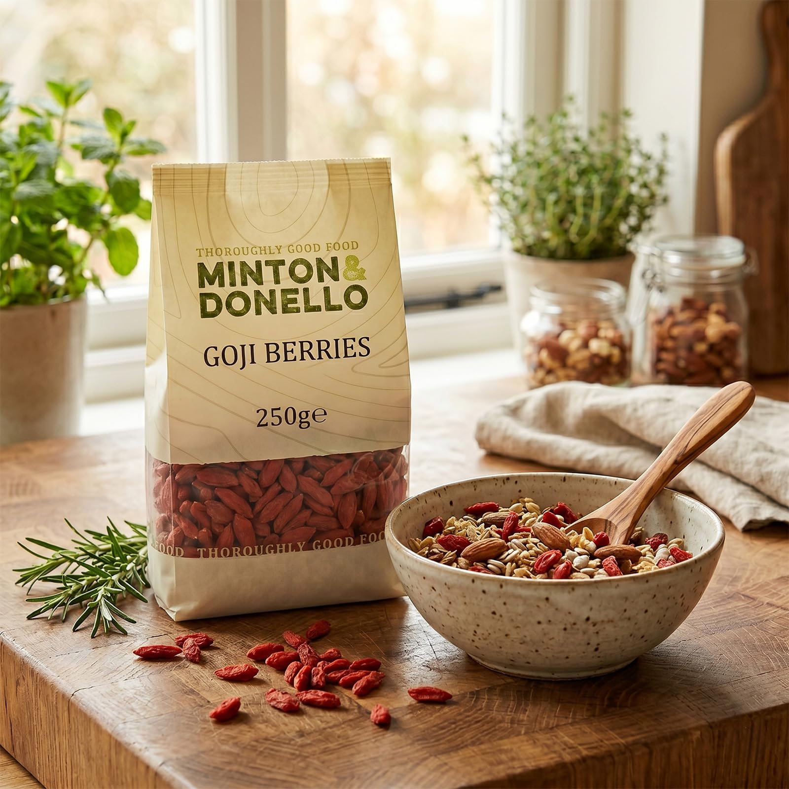 Minton & Donello Goji Berries - Sweet & Nutritious Dried Fruit Snack | 250g Pack