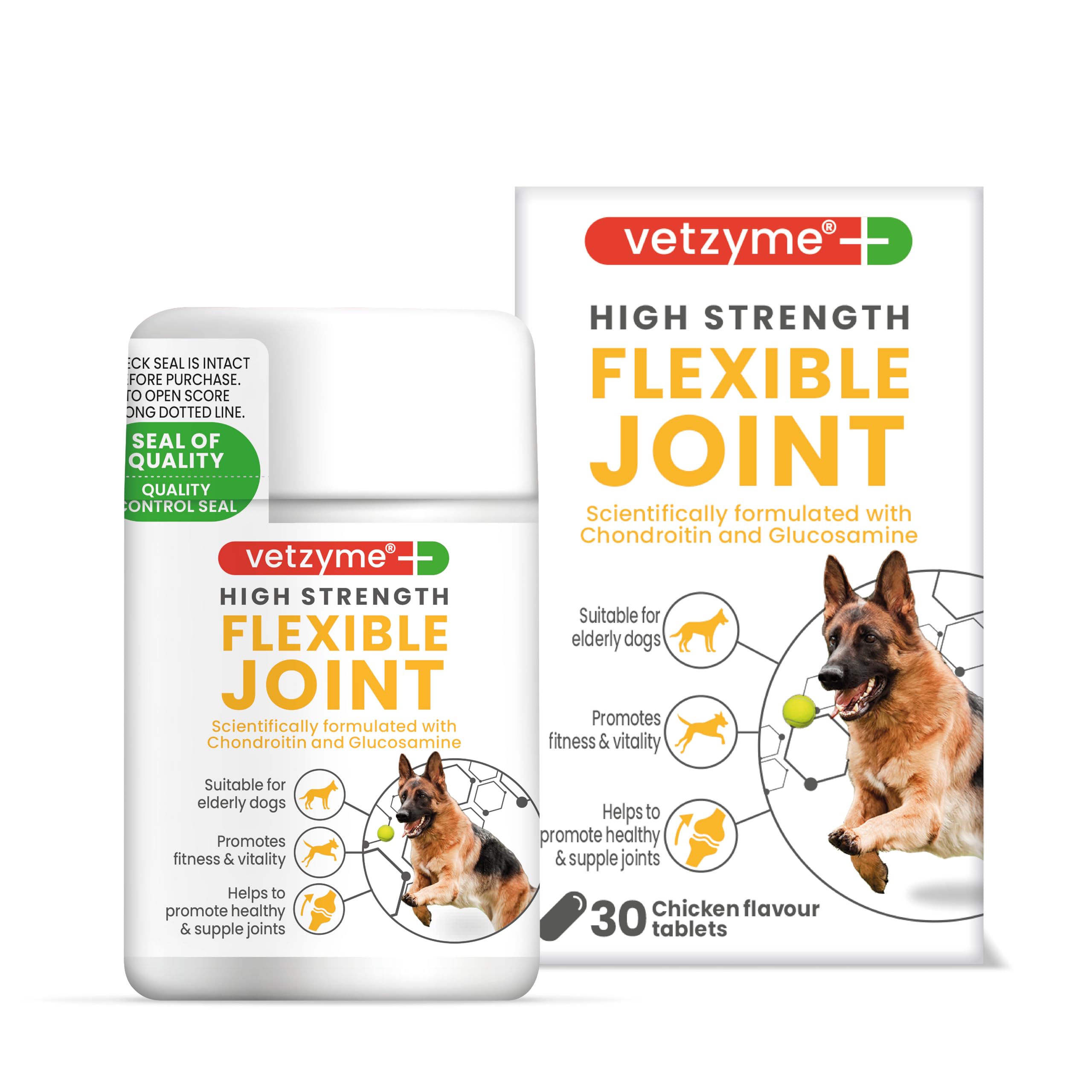 Vetzyme High Strength Flexible Joint Supplements for Senior Dogs - 30 Tablets
