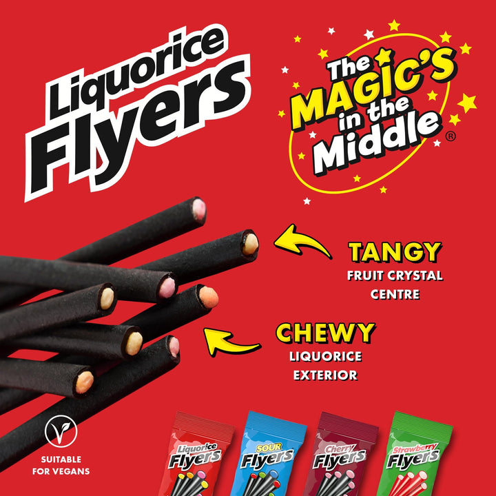 Stockley's Giant Sour Liquorice Flyers - 40 Sticks with Sour Fruit Crystals | Vegan Chewy Sweets