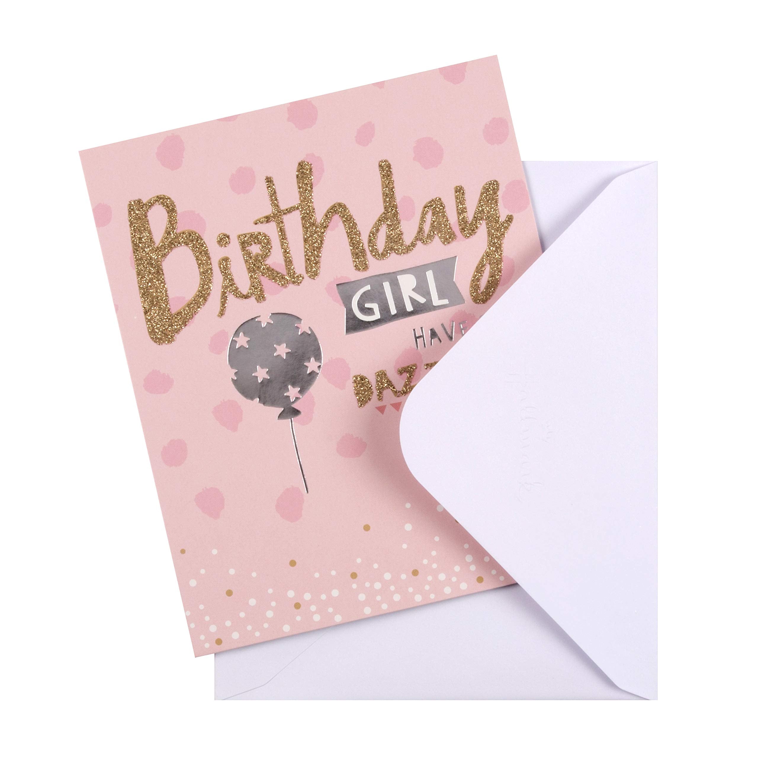 Hallmark Birthday Girl Card - Pink Design with Gold Glitter and Silver Foil Accents | 16.2 cm x 13.5 cm 2