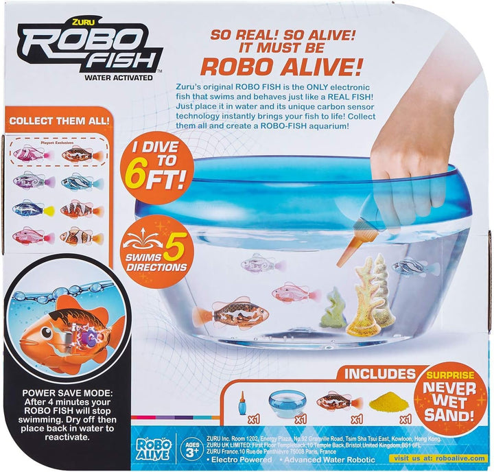 Robo Alive Robo Fish 7126 Robotic Toy Pet with Fish Tank and Never Wet Sand, Hyper-Realistic Swimming Fish for Kids and Teens