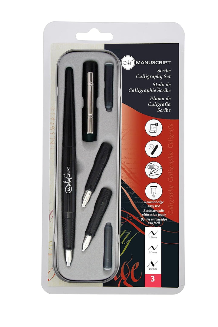 SCRIBE Calligraphy 3Nib Art Pen - Retro Fountain Pen with 3 Interchangeable Nibs for Calligraphy, Sketching, and Handwriting