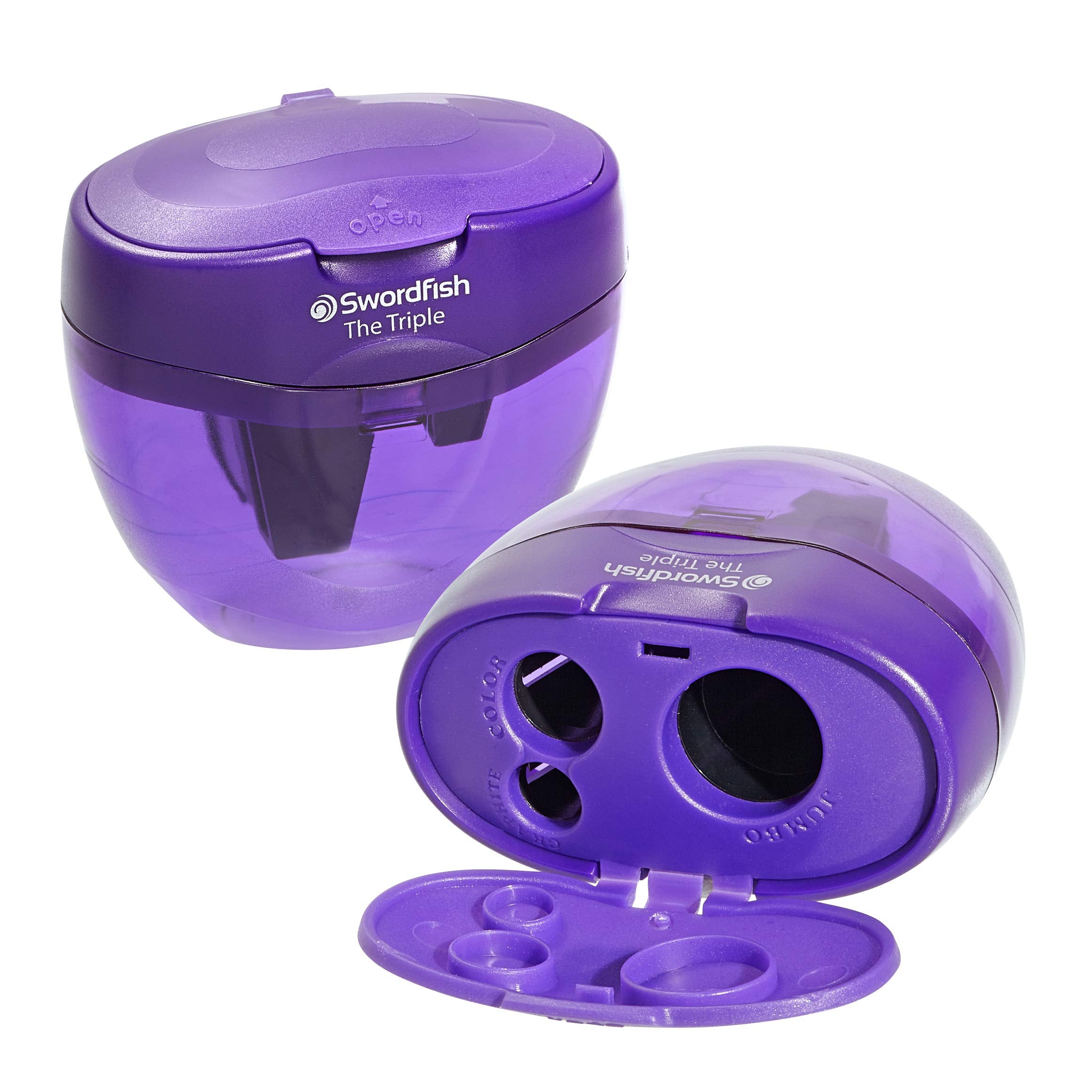 Swordfish The Triple Pencil Sharpener - 3 Holes for 8mm, 11mm, 16mm Pencils/Crayons | Mess-Free Canister