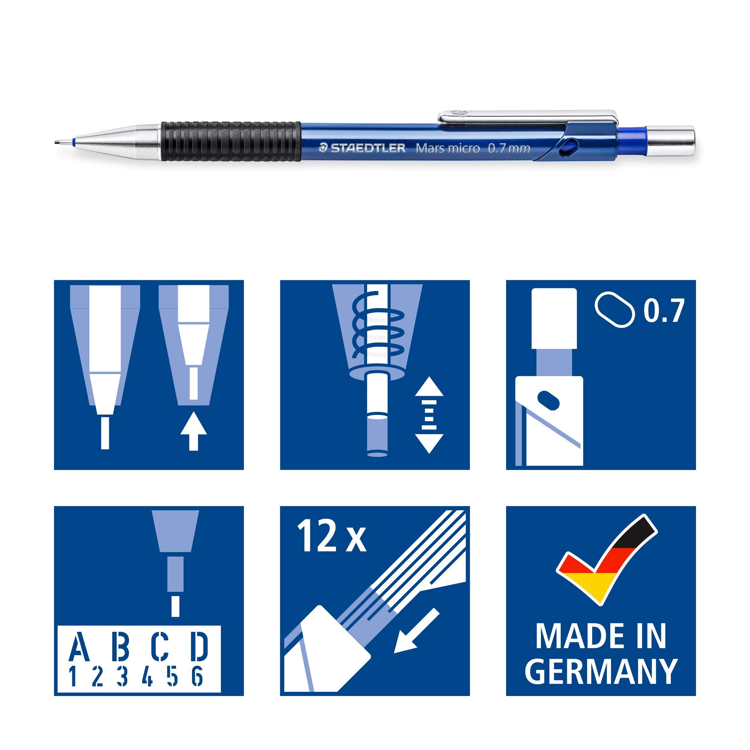 STAEDTLER Mars Micro Mechanical Pencil 7757BK25DA - 0.7mm Line Size | HB Hardness | Drafting Tool 5
