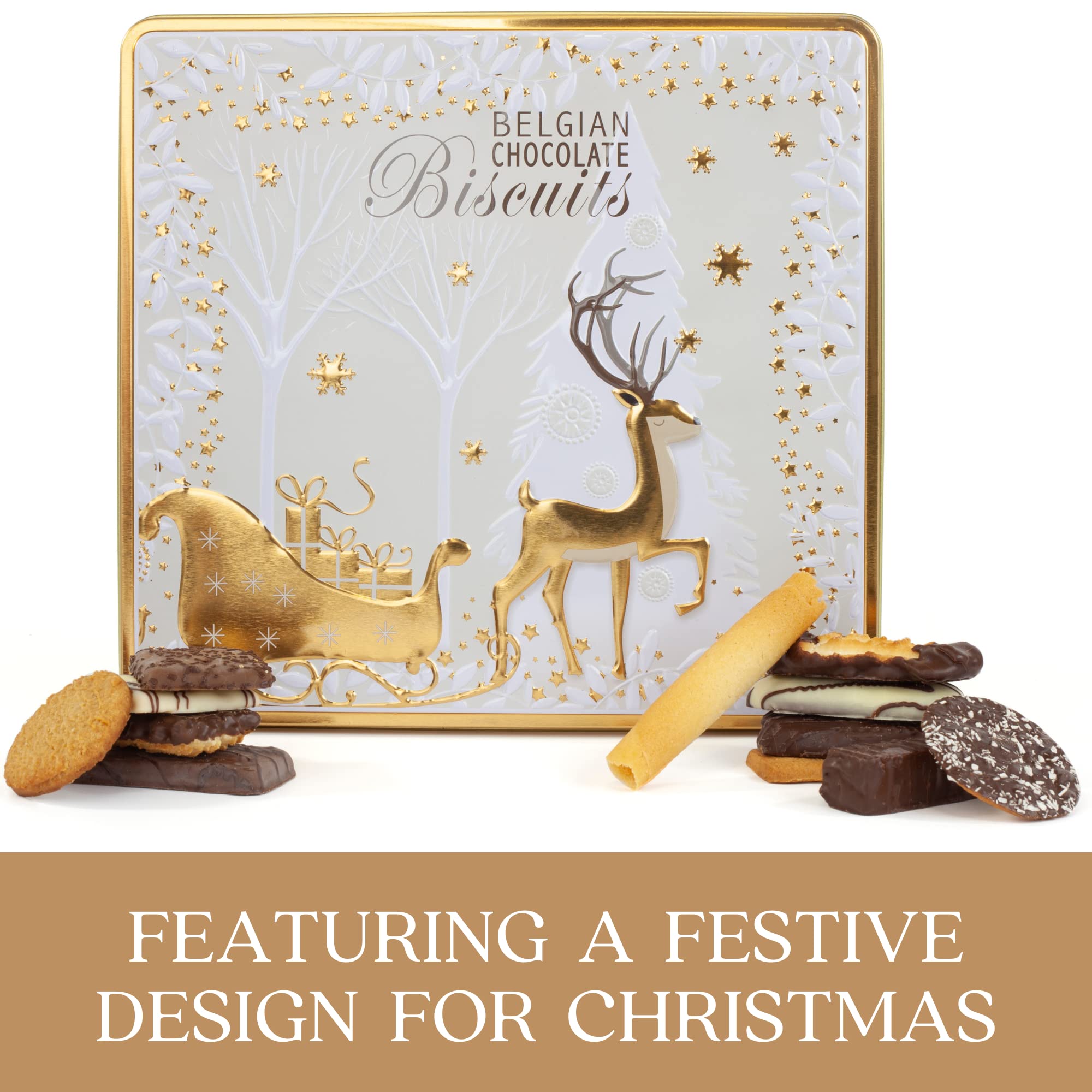 The Silver Crane Co. - Belgian Biscuits Tin Christmas Gift Set with Assorted Chocolates 7