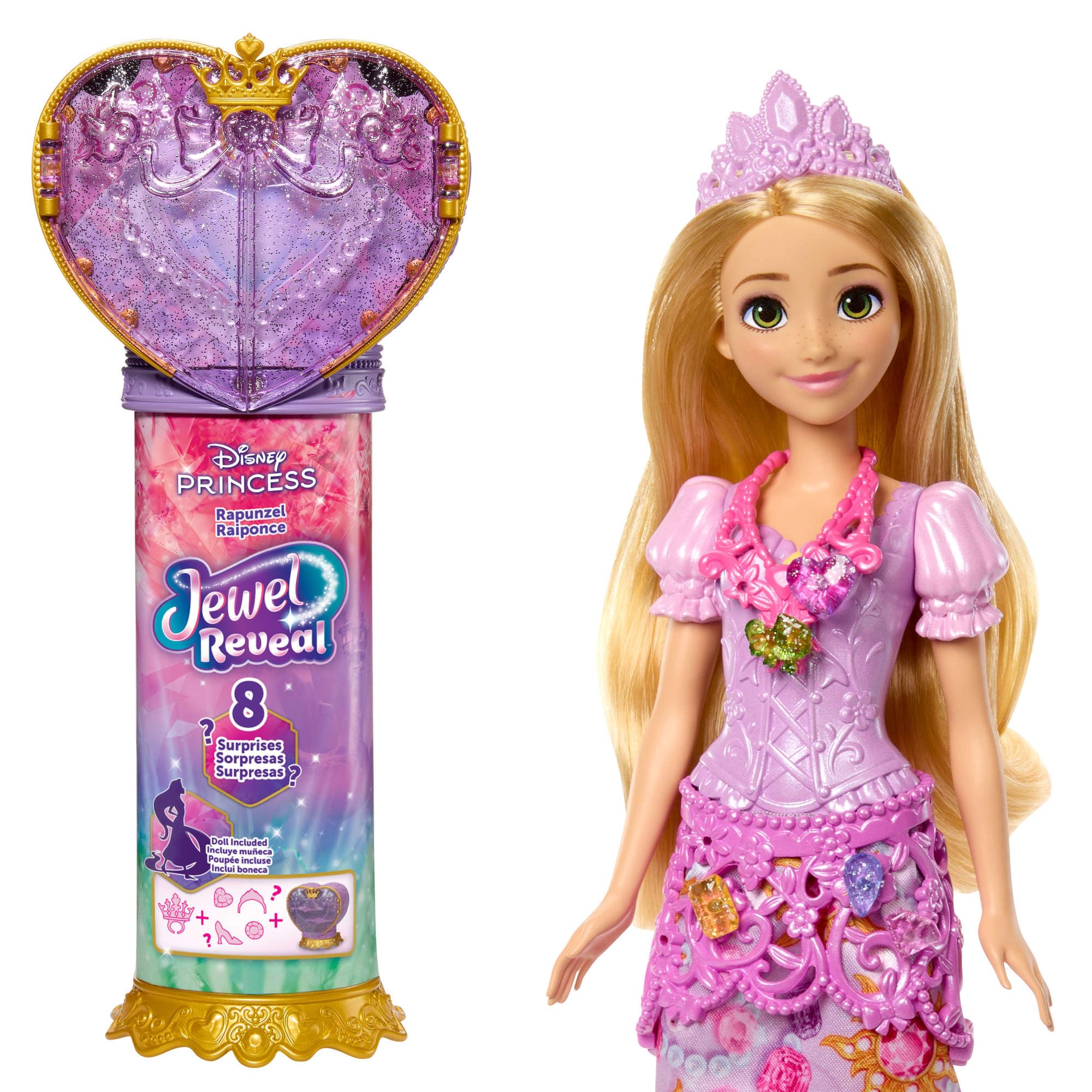 Mattel Disney Princess Rapunzel Jewel Reveal Fashion Doll with 8 Surprises | Multicolor | Ages 3+