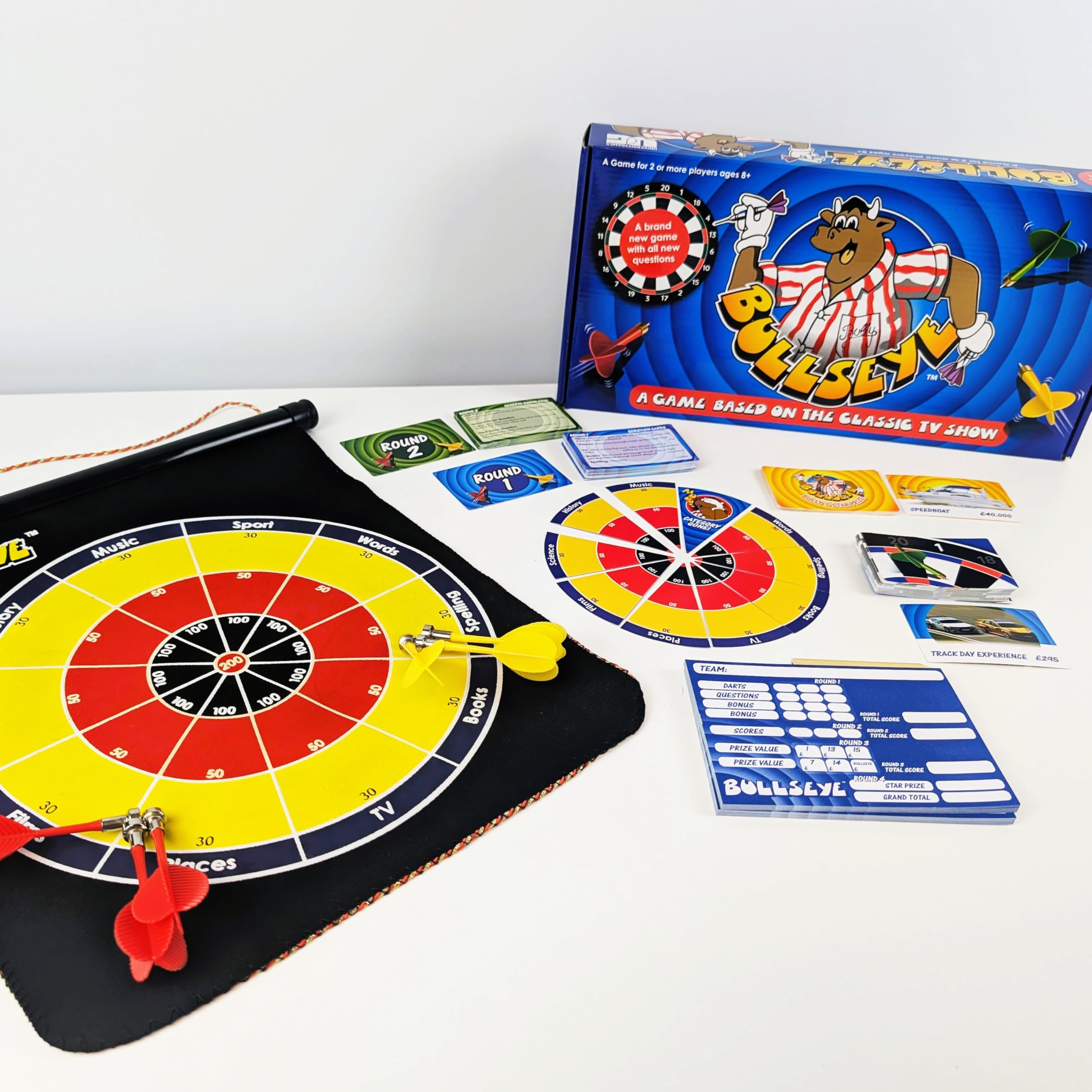 University Games Bullseye Board Game - Classic TV Quiz, Magnetic Darts, 2-8 Players, Ages 14+